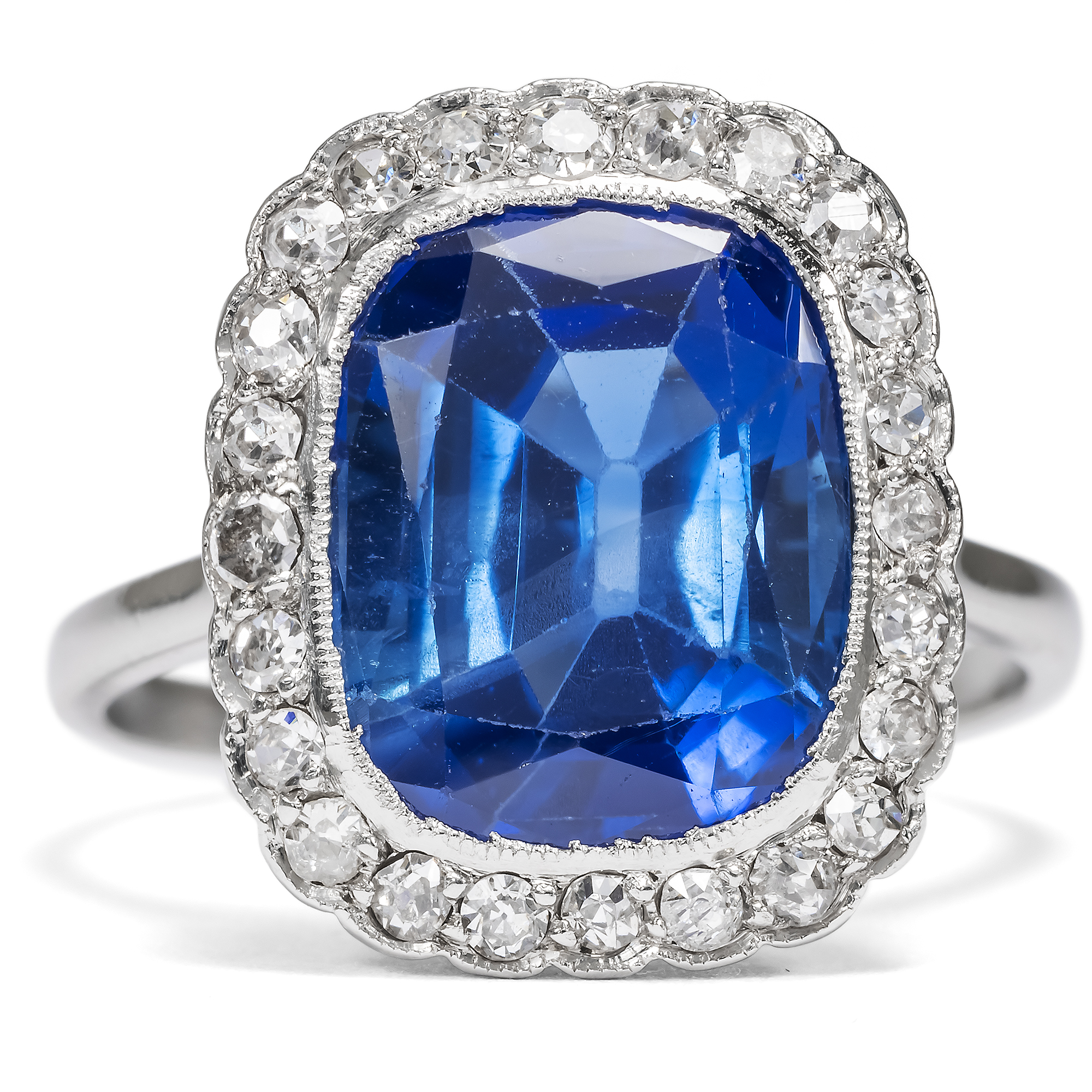 Precious Platinum Ring with Untreated Sapphire & Diamonds, c. 1925