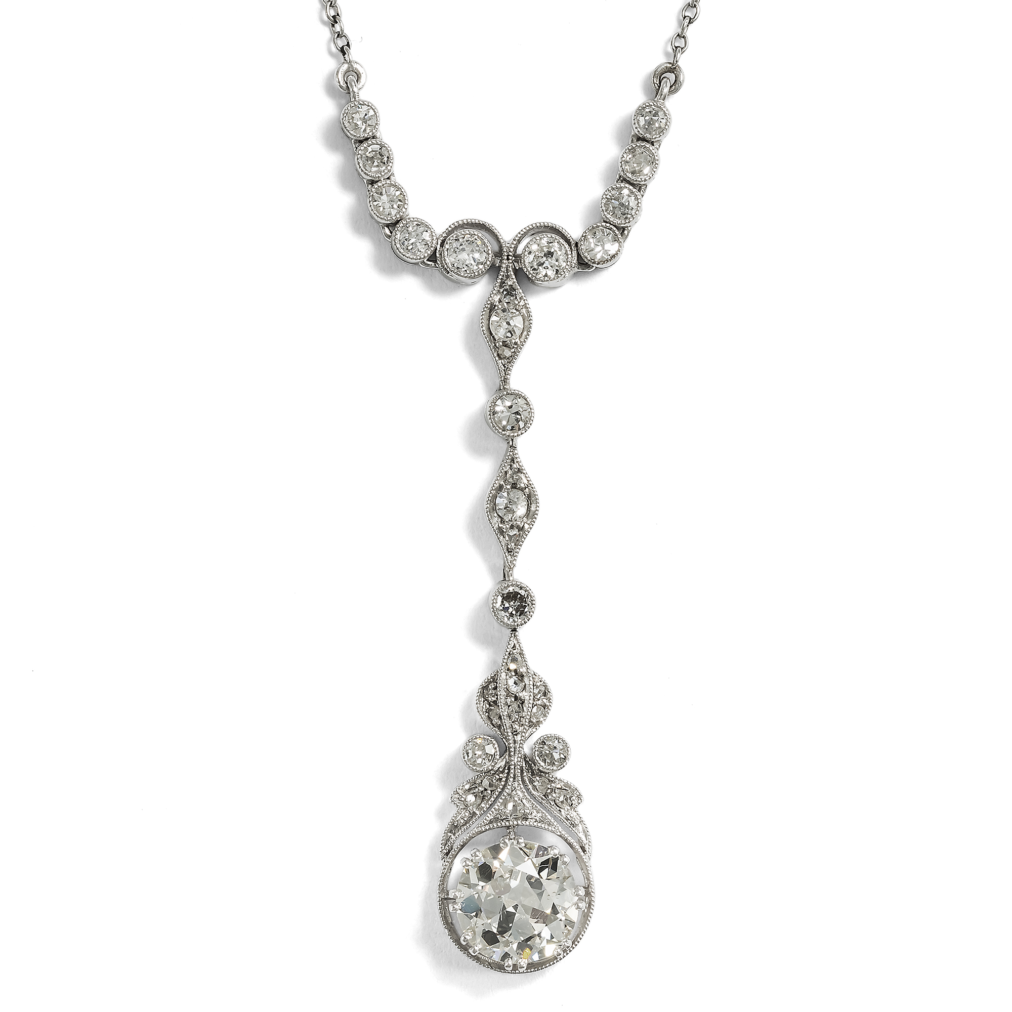 Delicate Antique Diamond and Platinum Necklace, c. 1915