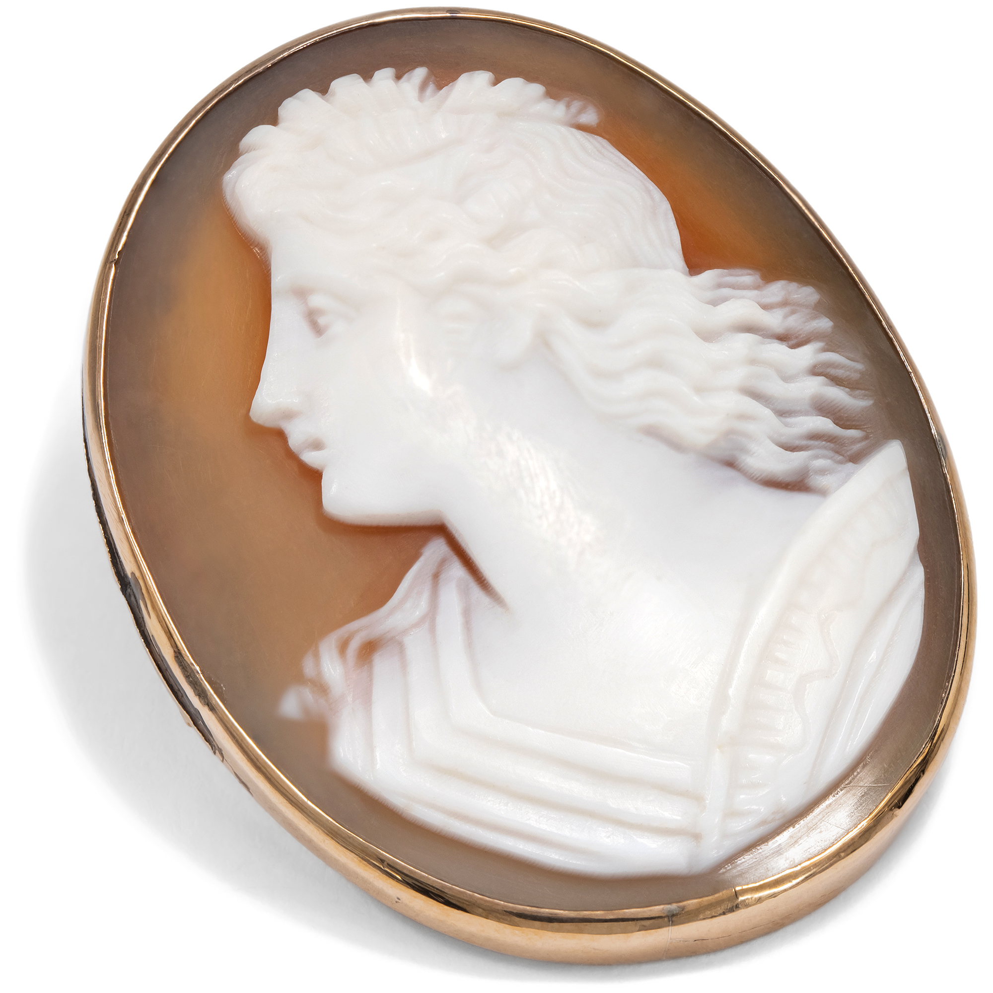 Antique Shell Cameo of Athena in Gold, c. 1890
