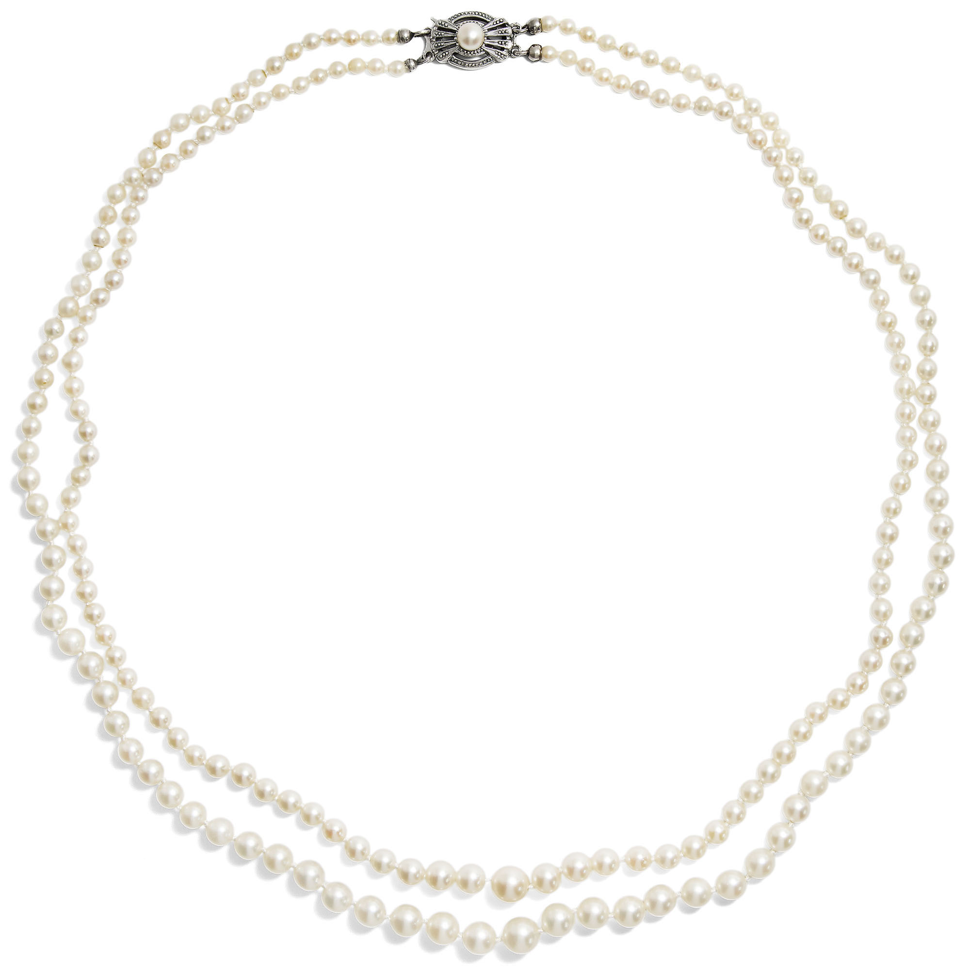 Double-Strand Graduated Cultured Pearl Necklace in Princess Length, c. 1950s