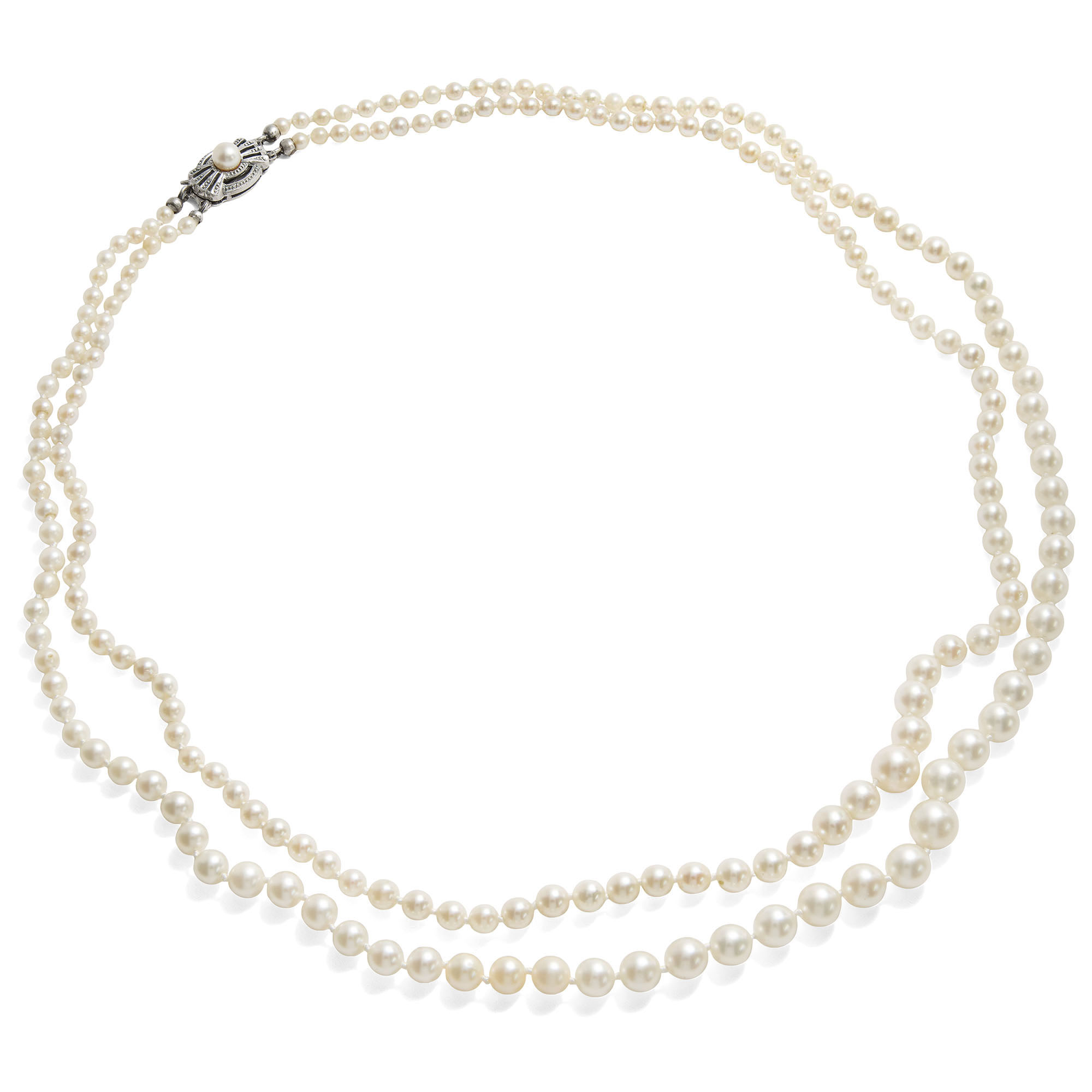 Double-Strand Graduated Cultured Pearl Necklace in Princess Length, c. 1950s