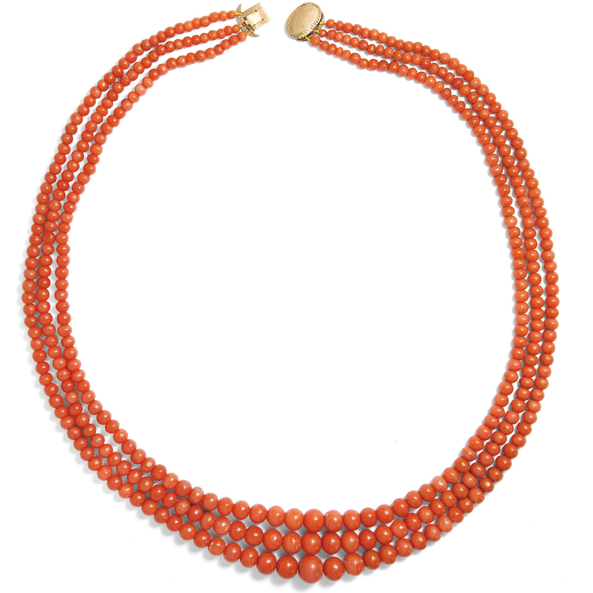 Antique Necklace Made of Mediterranean Coral with Gold Clasp, c. 1900