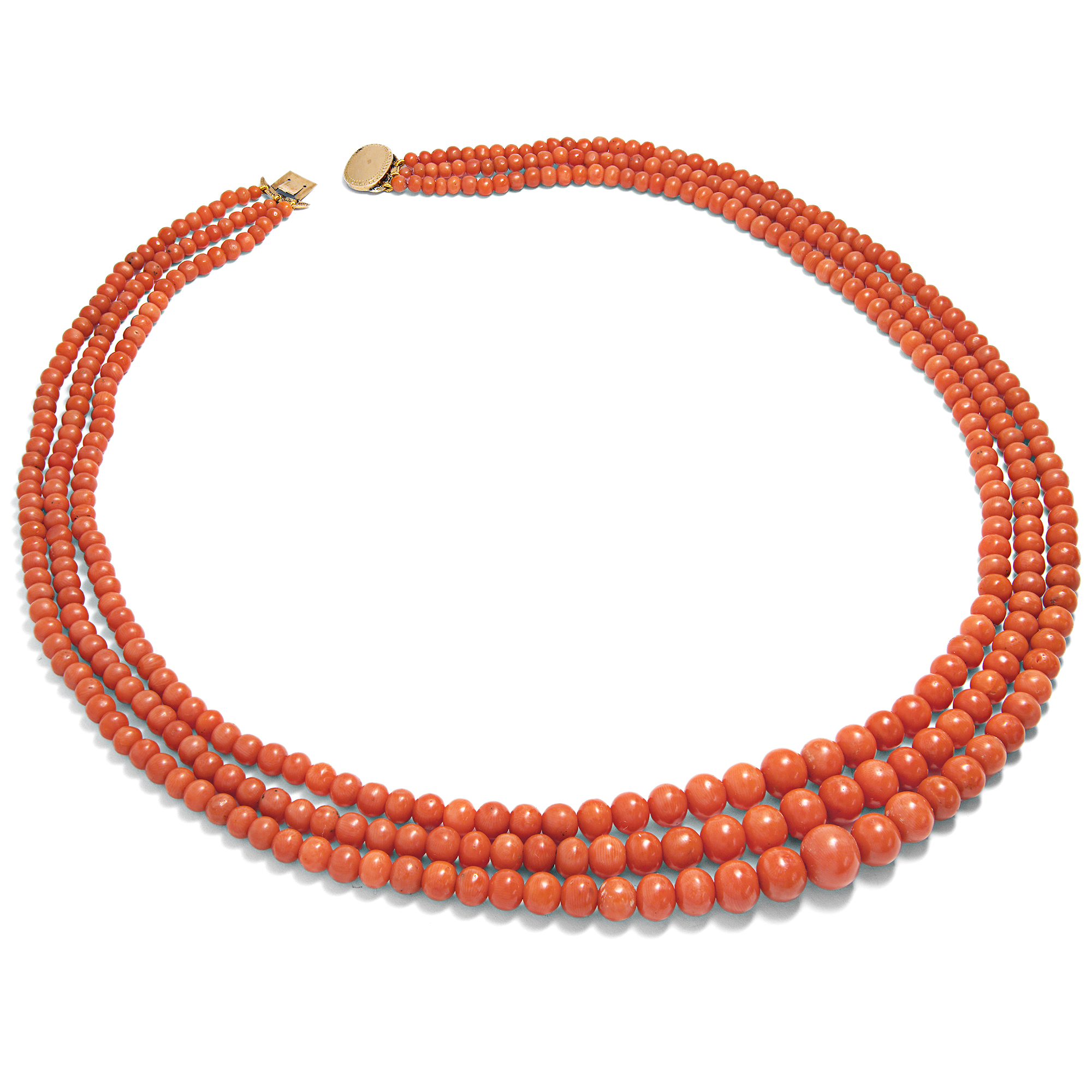 Antique Necklace Made of Mediterranean Coral with Gold Clasp, c. 1900