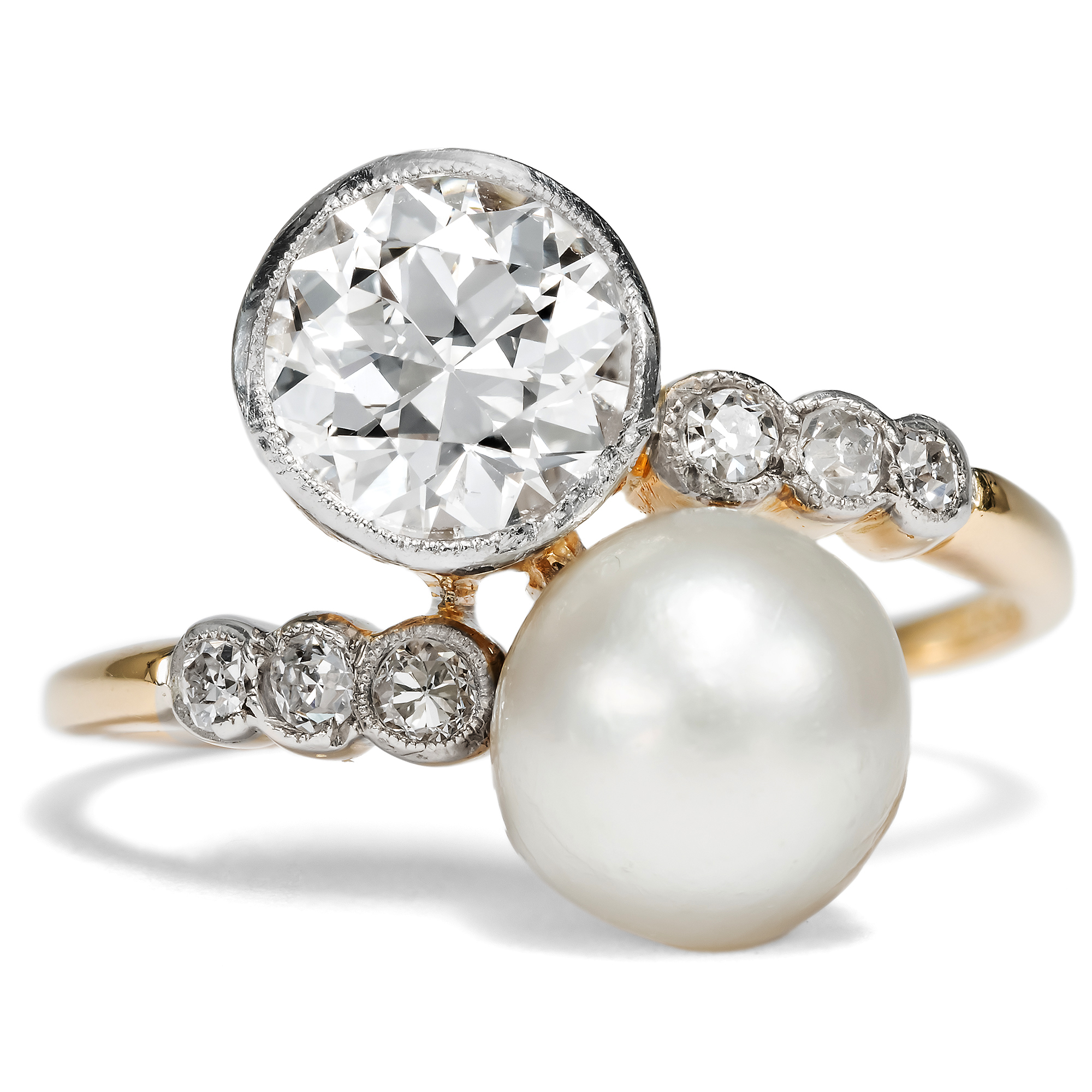 Antique Toi-et-moi Ring with Natural Pearl and Diamond, Germany, c. 1910