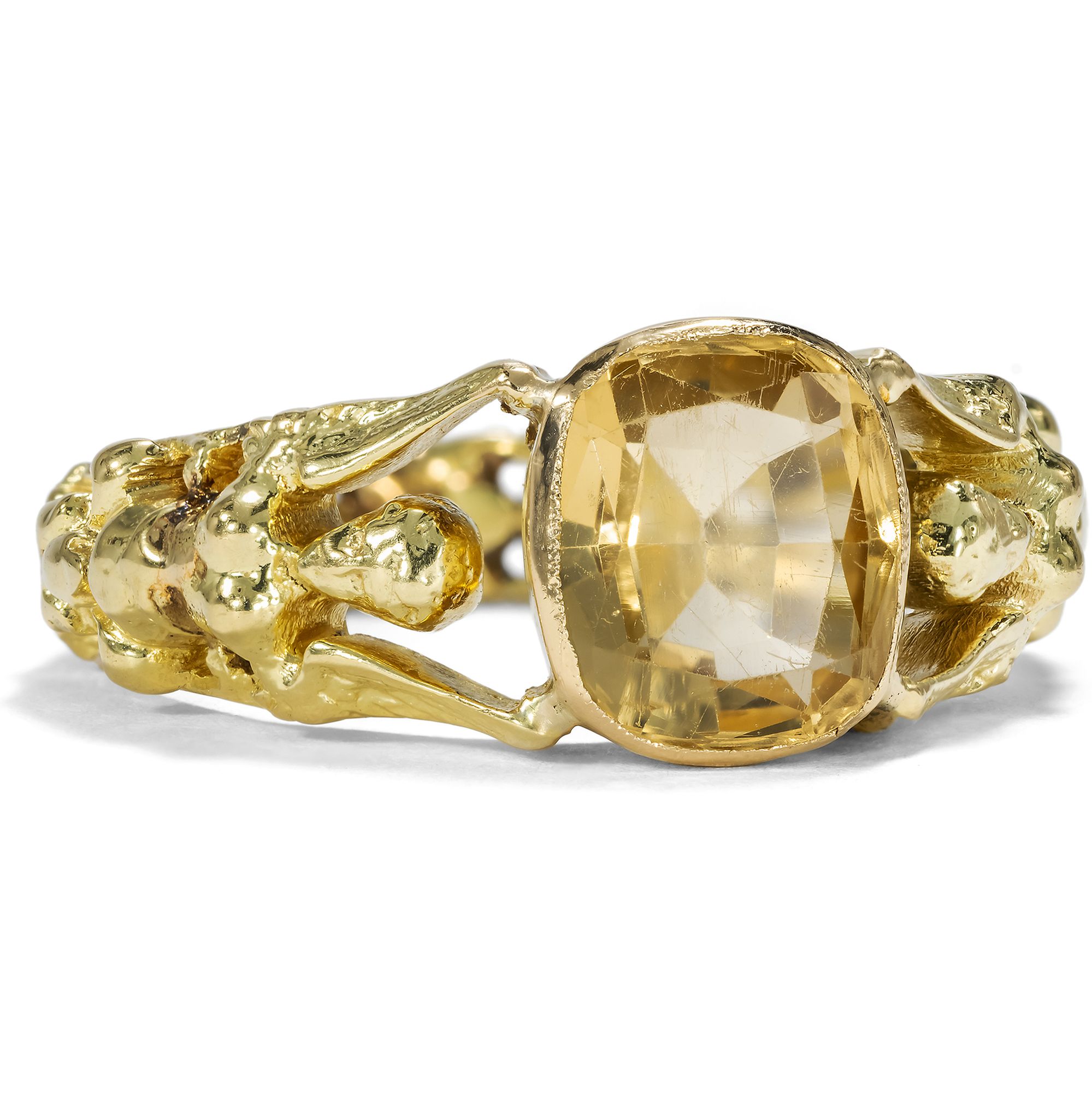 Figural Renaissance Revival Men's Ring with Citrine in Gold, c. 1880