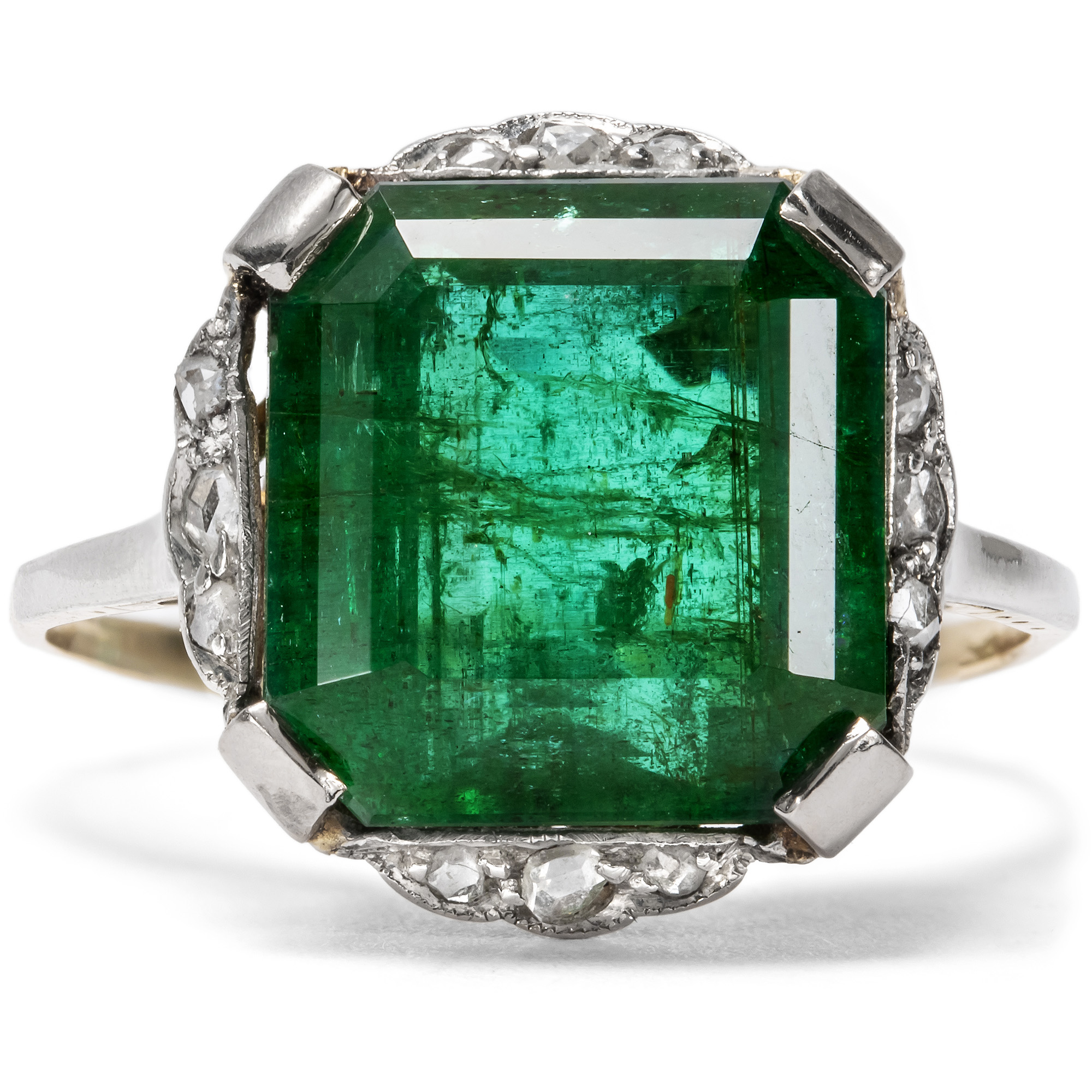 Antiker Ring der Belle Époque mit Smaragd aus Sambia, um 1915 & später