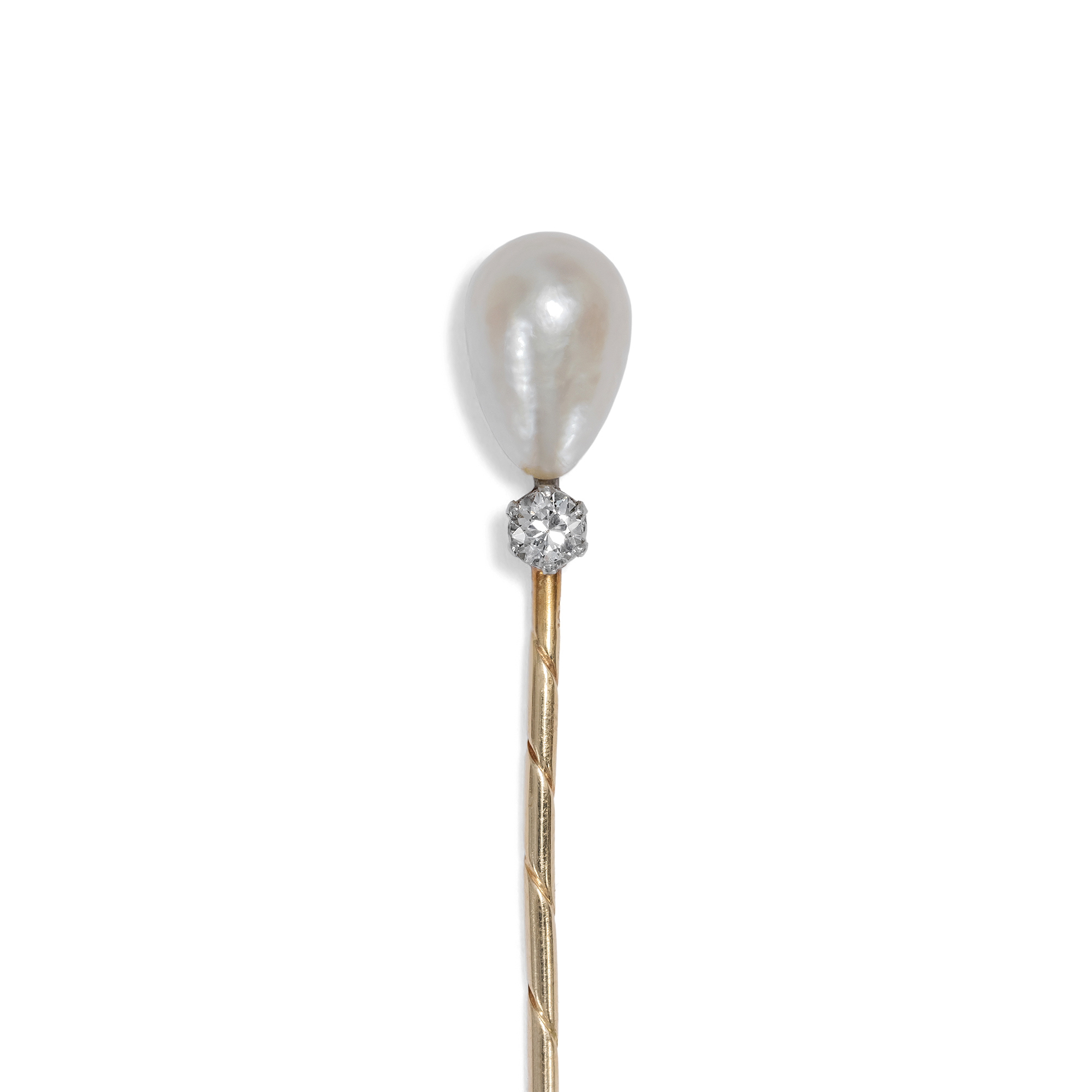 Antique Pin with Oriental Pearl & Diamond by Hugo Schaper, Berlin c. 1890