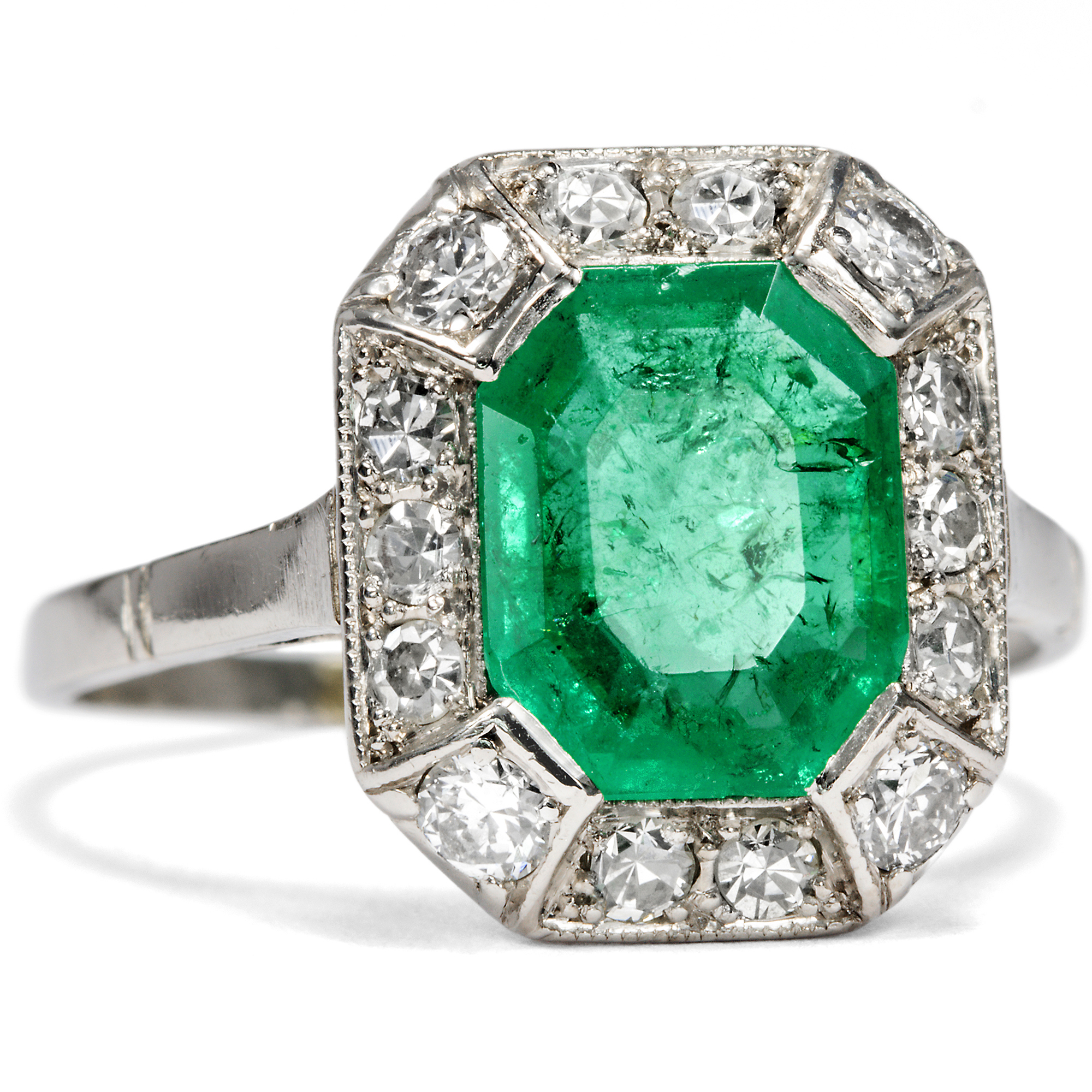 Vintage Ring With Colombian Emerald & Diamonds, Italy Circa 1980