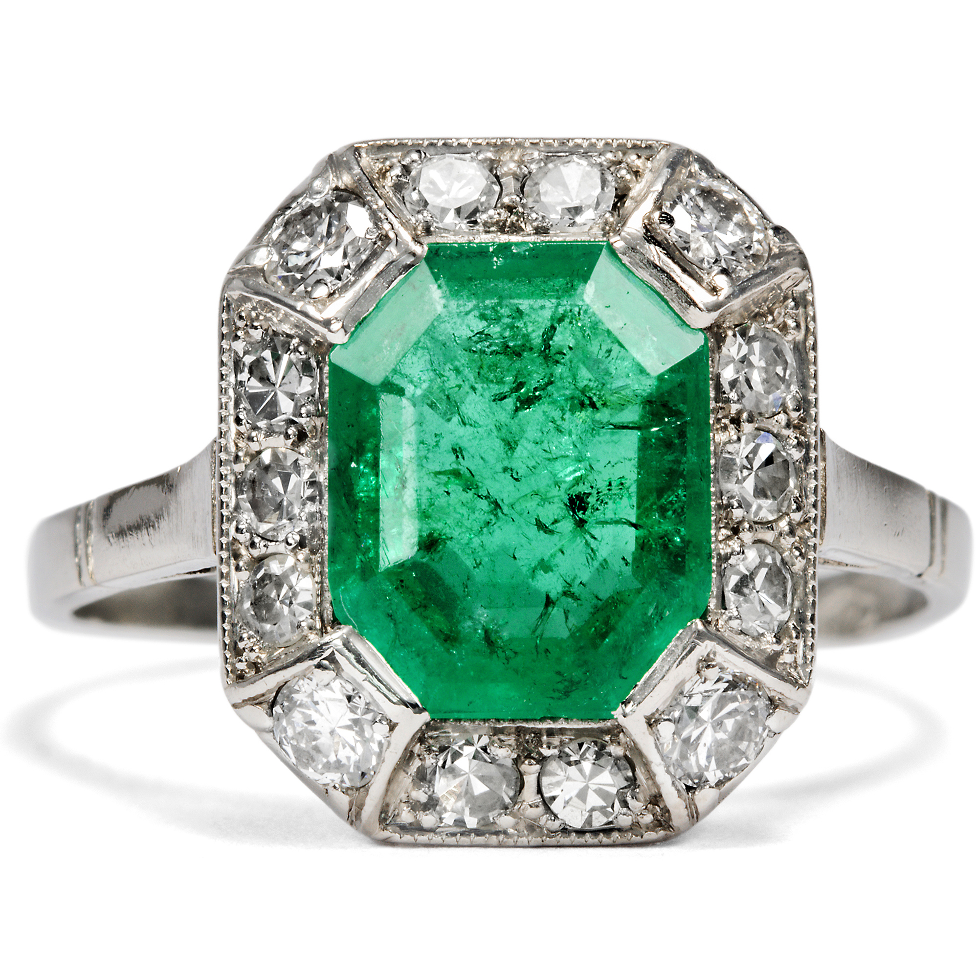 Vintage Ring With Colombian Emerald & Diamonds, Italy Circa 1980