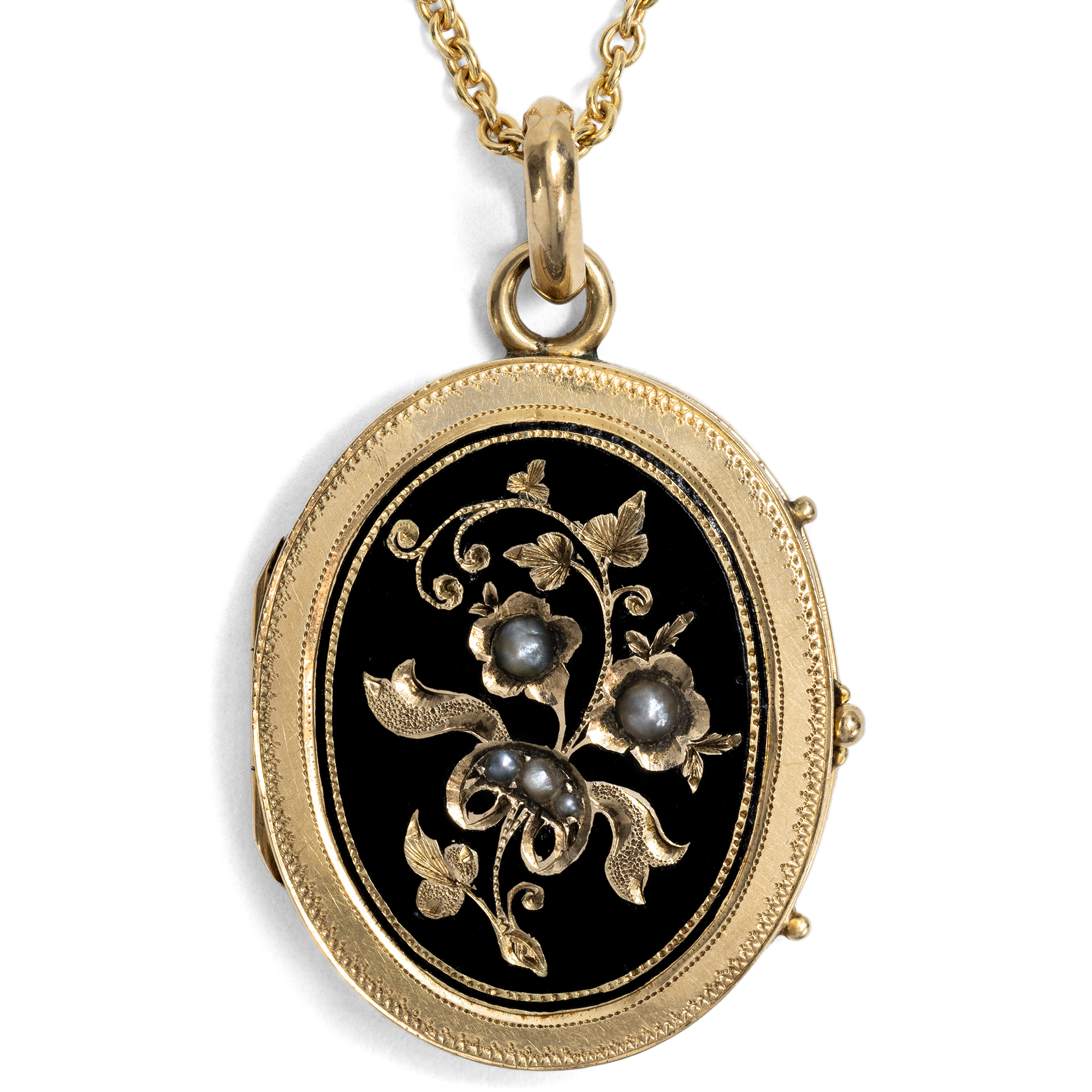 Antique Locket for two Photos Made of Gold With Pearls, Around 1900