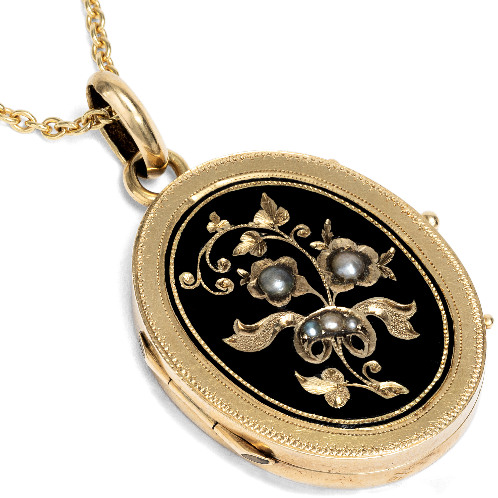 Antique Locket for two Photos Made of Gold With Pearls, Around 1900