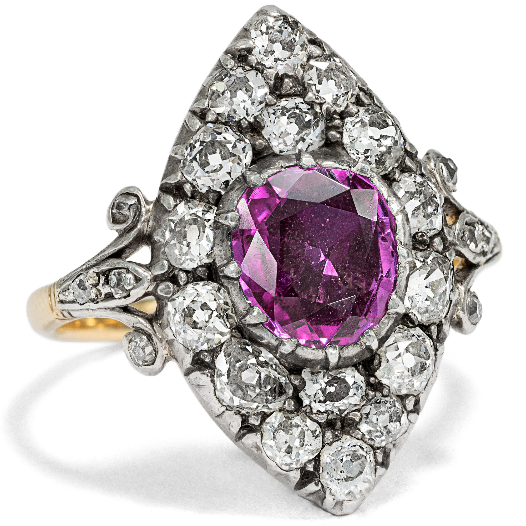 Antiker Marquise-Ring mit pinkfarbenem Saphir & Diamanten, um 1895