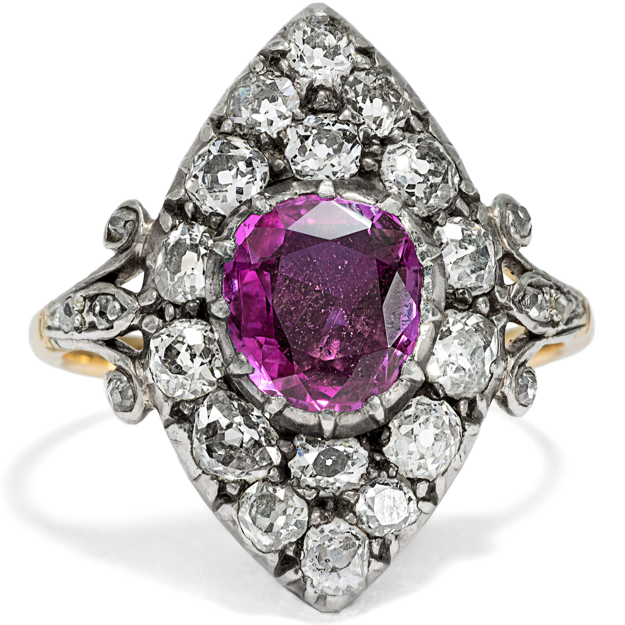 Antiker Marquise-Ring mit pinkfarbenem Saphir & Diamanten, um 1895