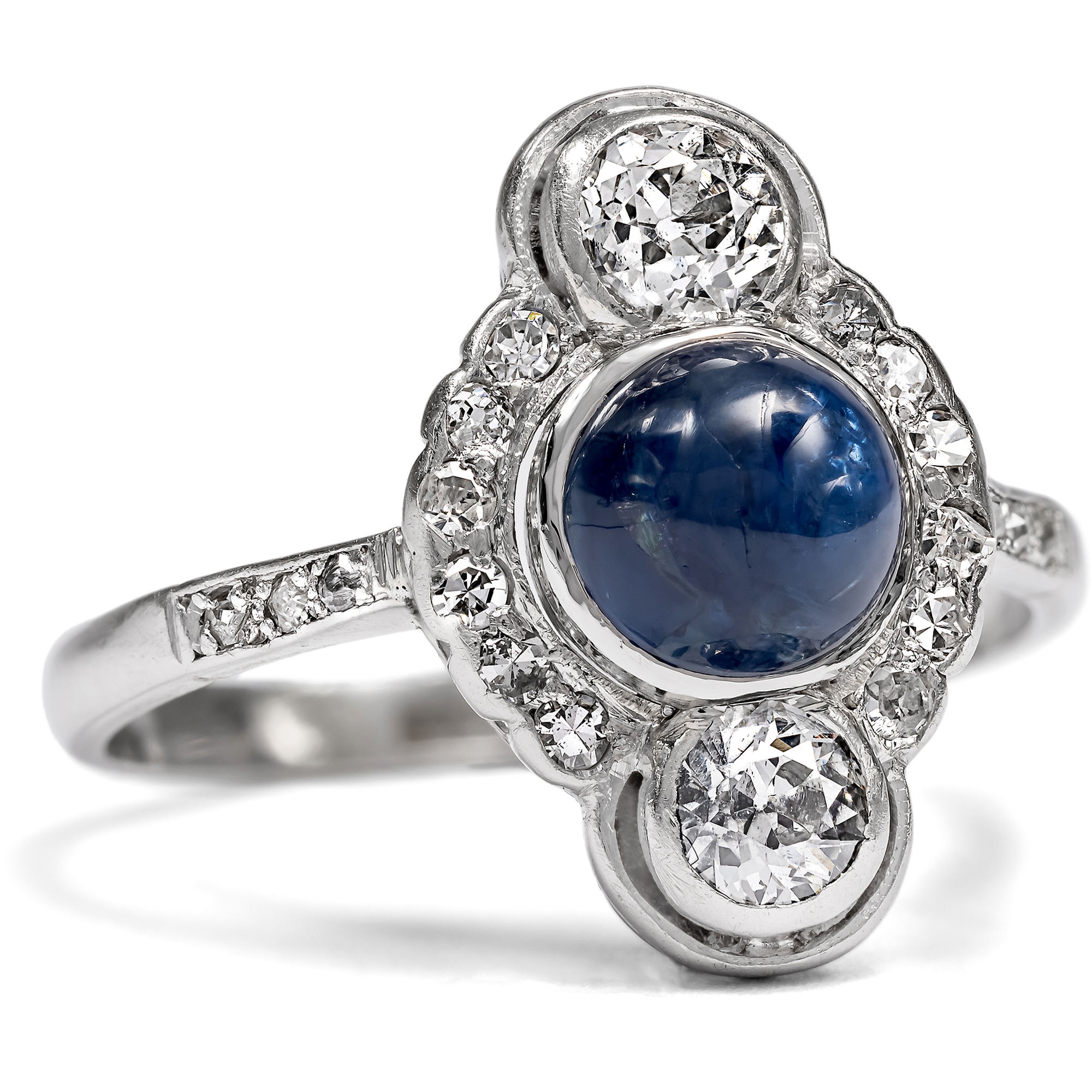 Antique Platinum Ring with Sapphire & Diamonds, c. 1910