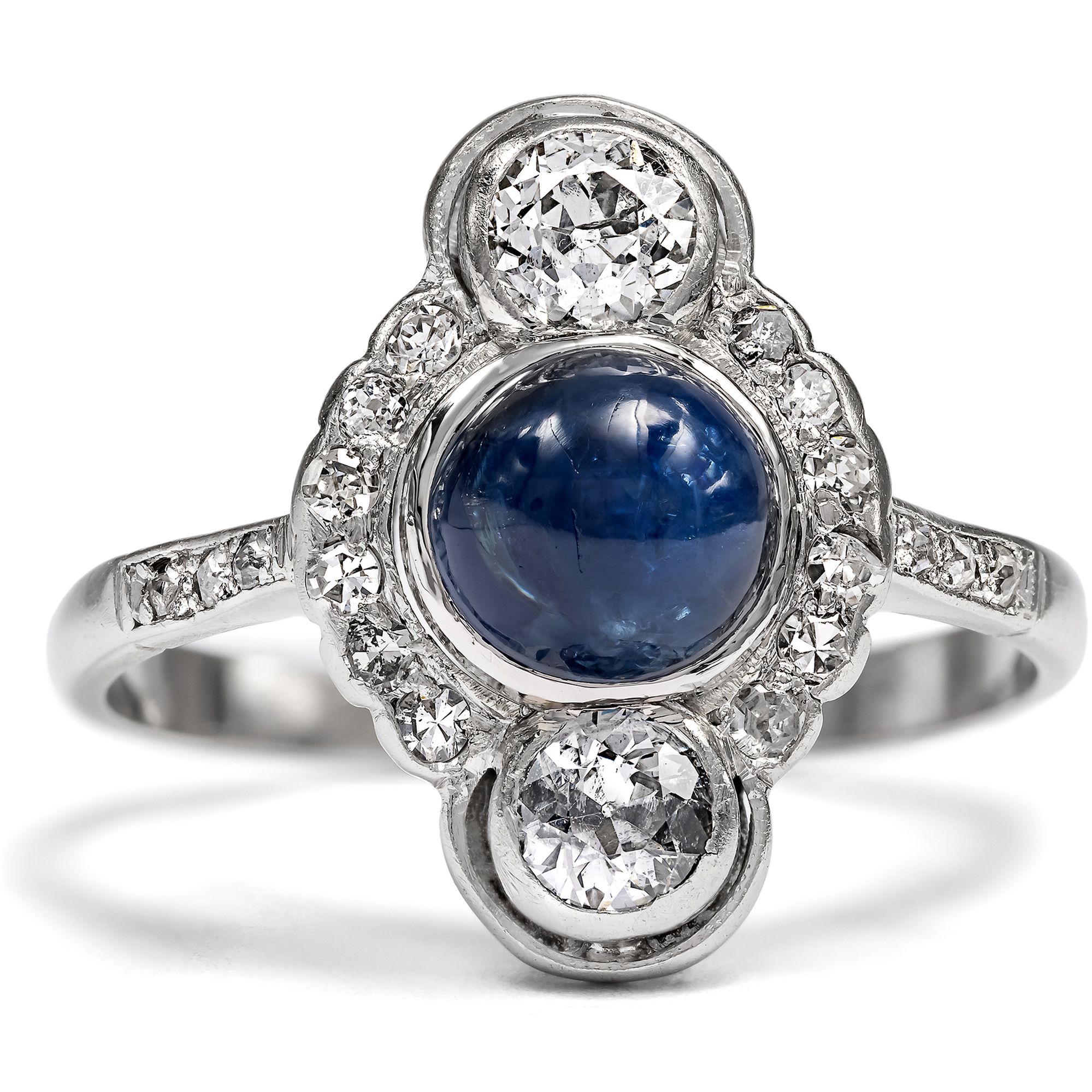 Antique Platinum Ring with Sapphire & Diamonds, c. 1910