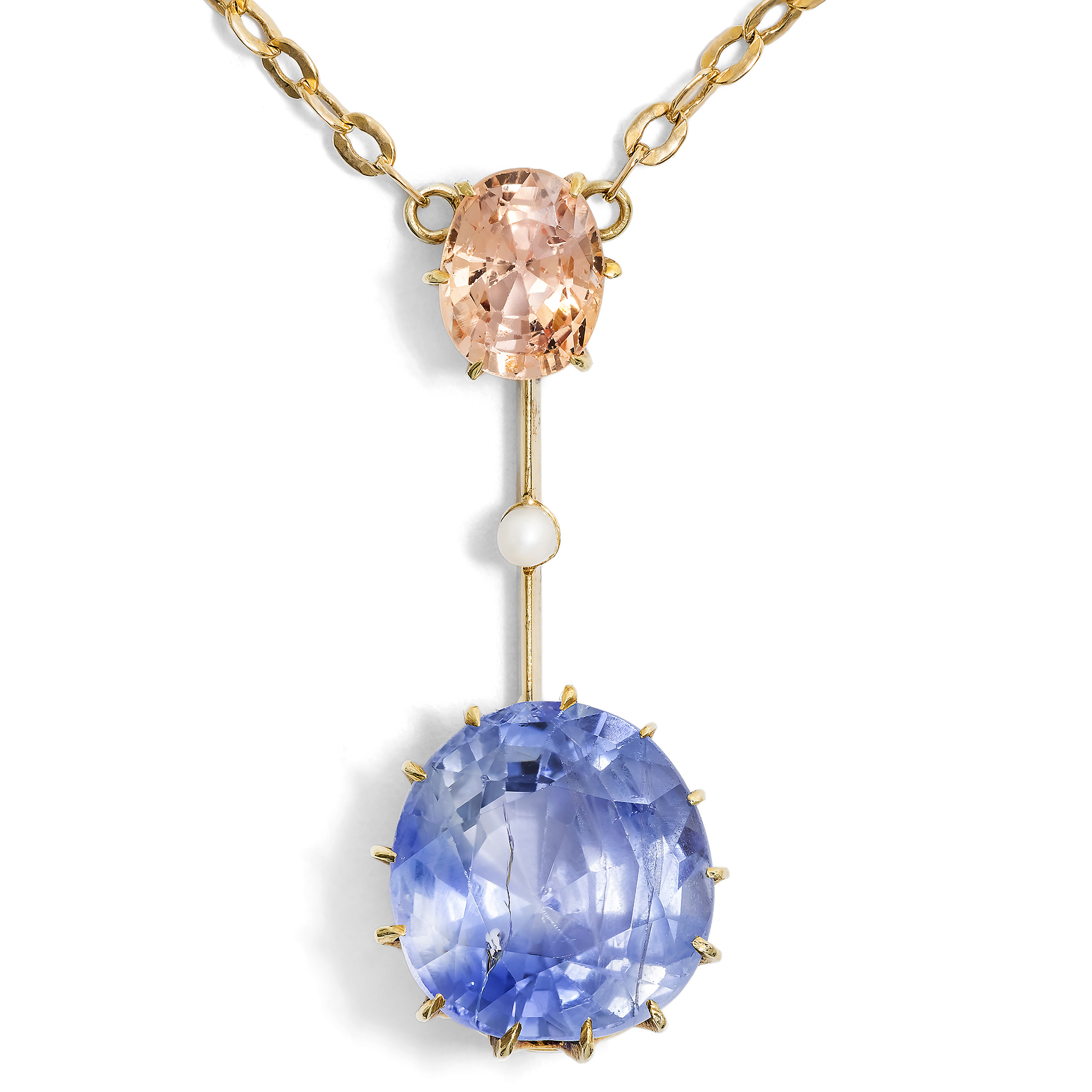 Ungewöhnliches Collier mit Padparadscha & blauem Saphir, um 1890 & später