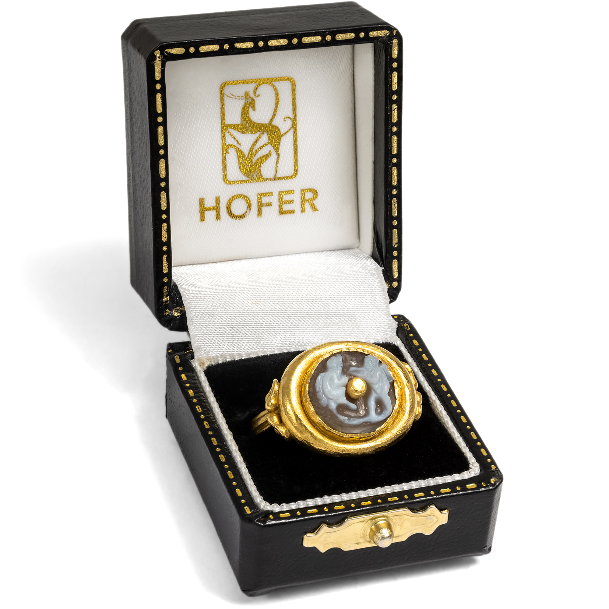 Moderner Ring mit antiker Kamee mit Putto & Sartyr in Gold, um 2000 Moderner Ring mit antiker Kamee mit Putto & Sartyr in Gold, um 2000