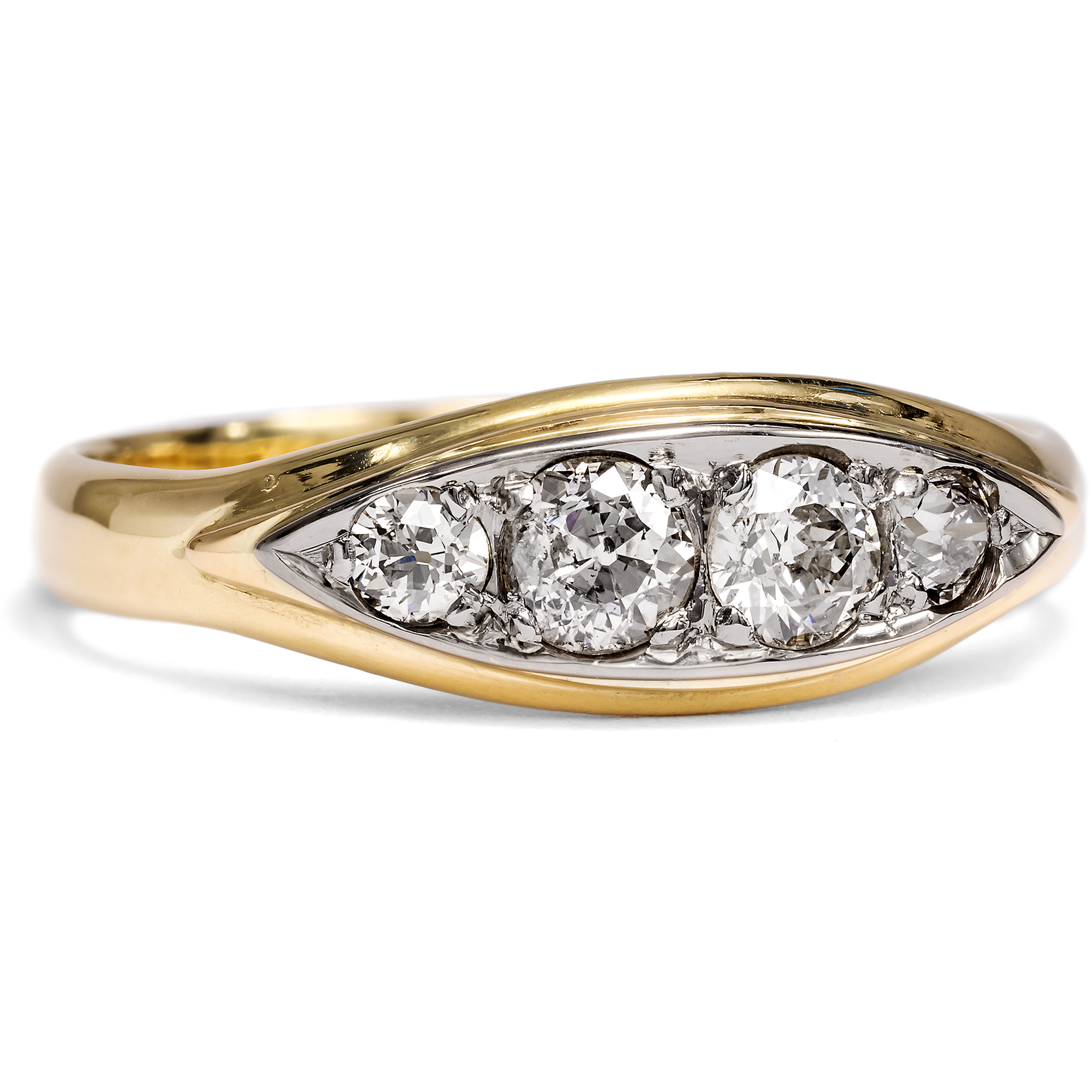 Modernized Antique Wedding Ring with Diamonds In Gold & Platinum, Dated 1896 & Later