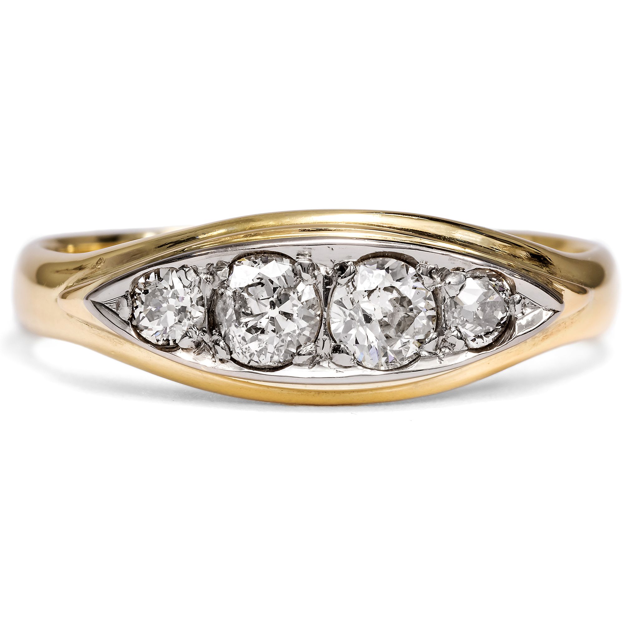 Modernized Antique Wedding Ring with Diamonds In Gold & Platinum, Dated 1896 & Later