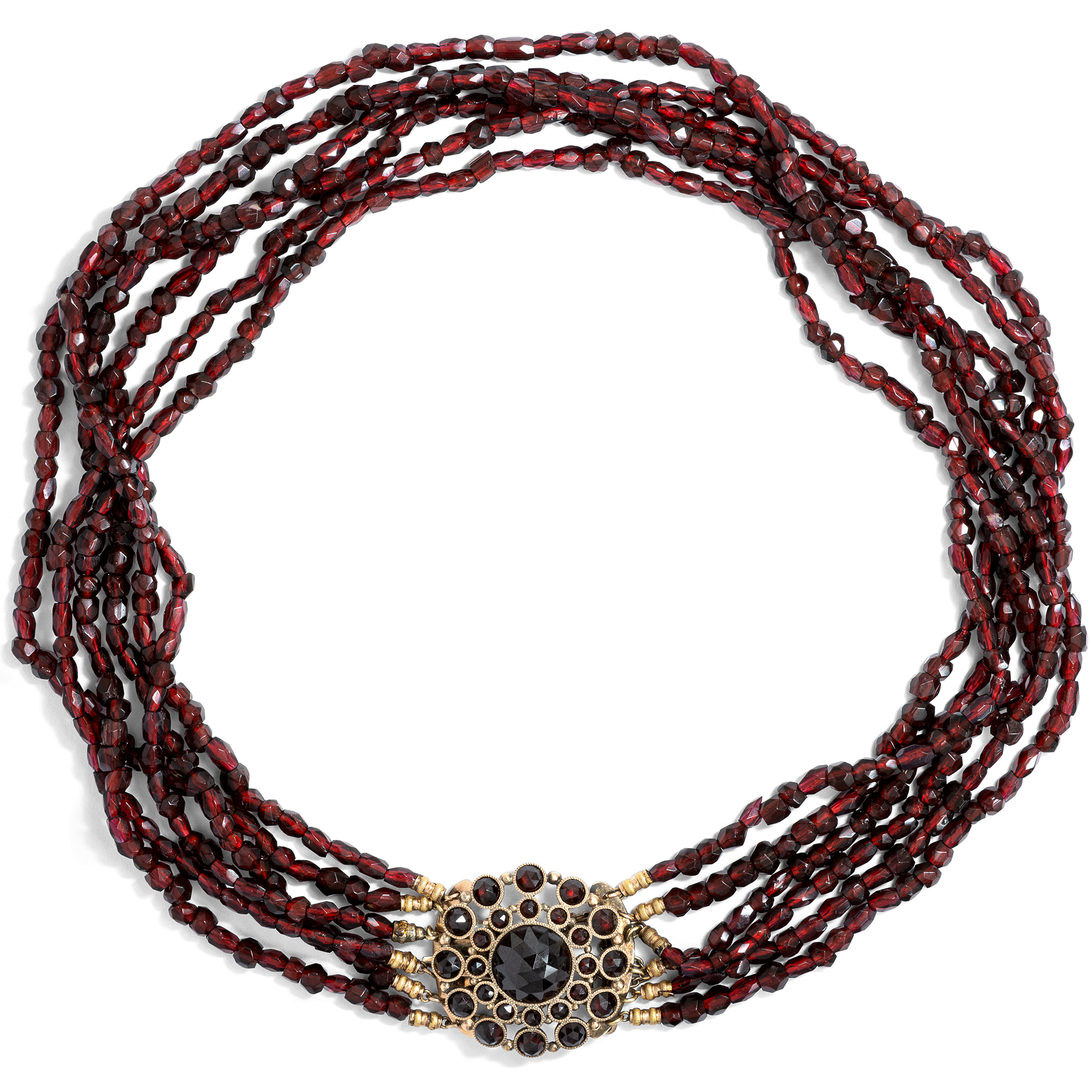 Choker Necklace with Garnets In Gold & Silver Made of 19th Century Elements