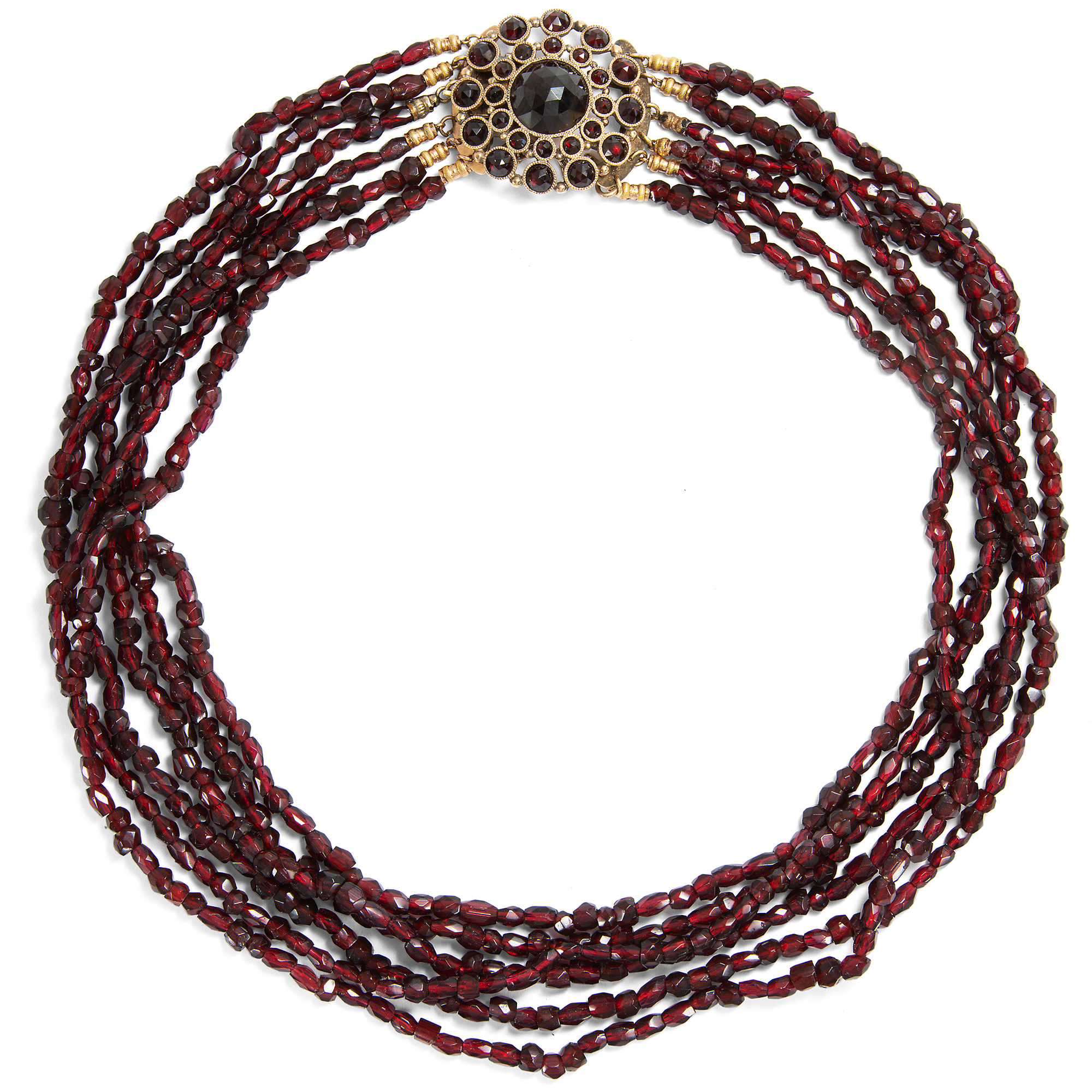 Choker Necklace with Garnets In Gold & Silver Made of 19th Century Elements