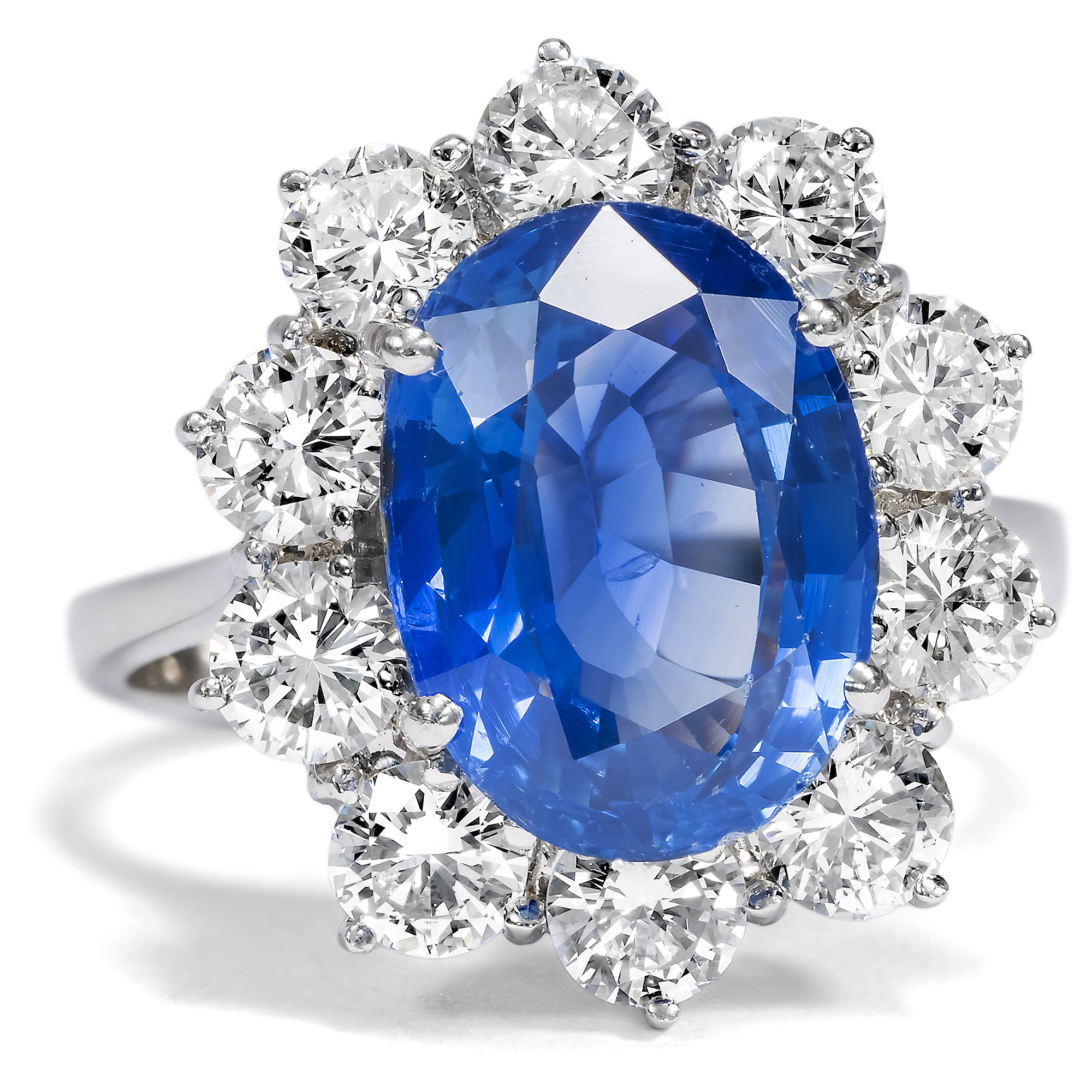 First-Class Vintage Ring With Sapphire & Diamonds in White Gold, Circa 1980