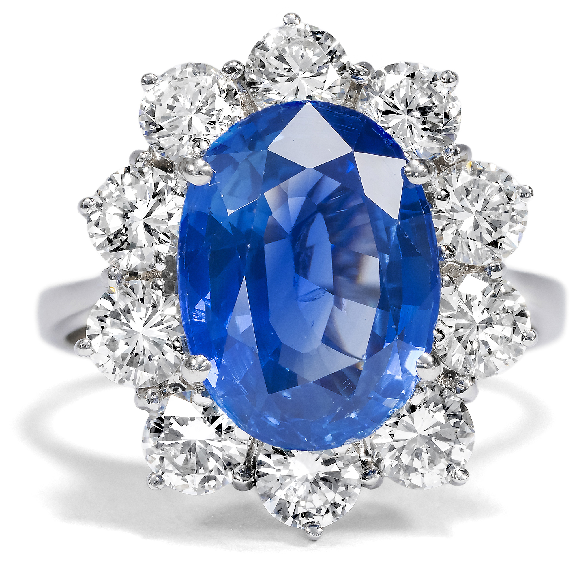 First-Class Vintage Ring With Sapphire & Diamonds in White Gold, Circa 1980