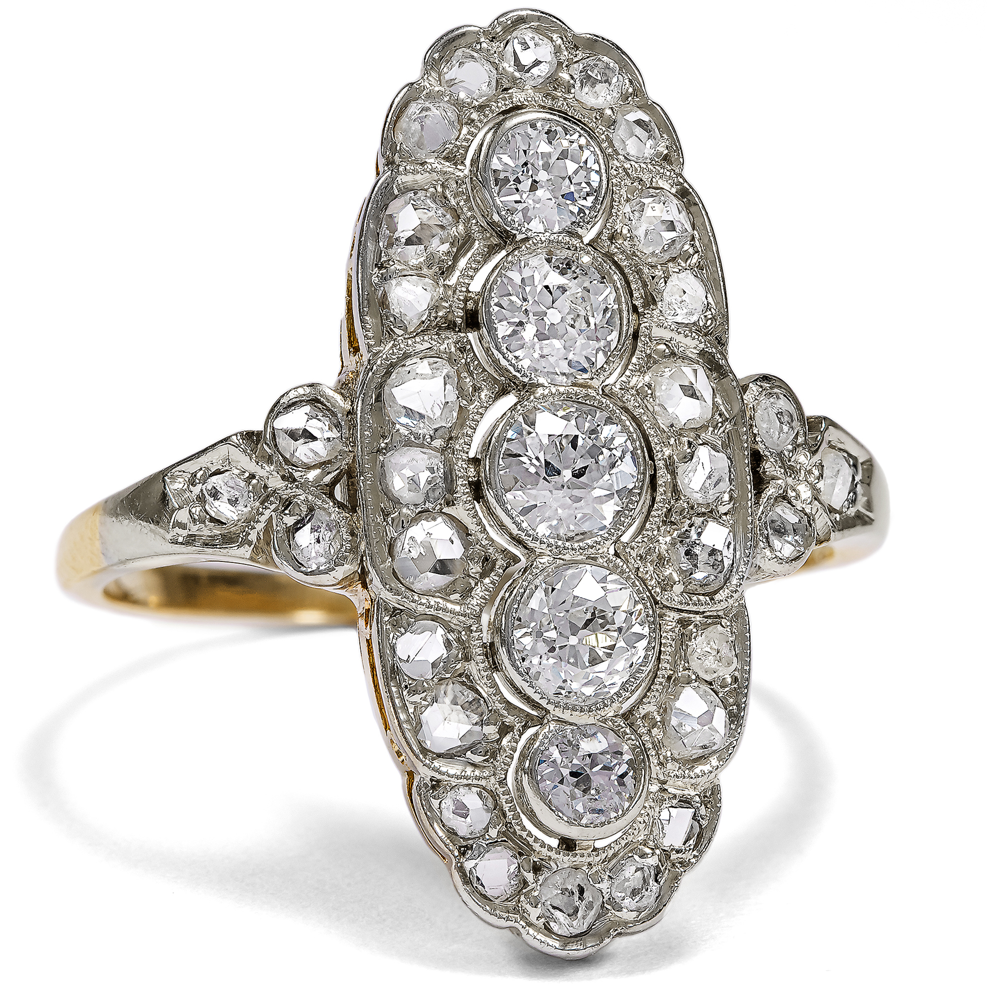 Eleganter Diamantring in Platin auf Gold, Deutschland um 1910