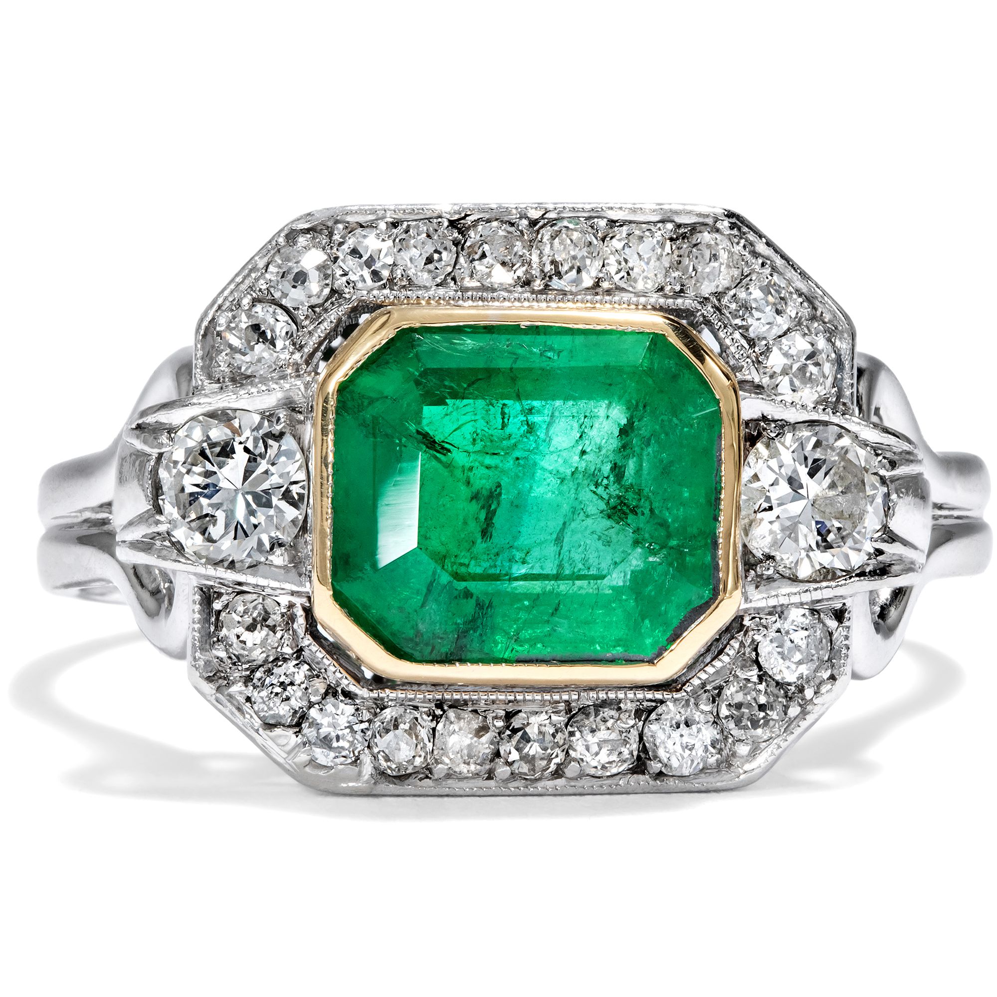 Antique Art Deco Ring With Colombian Emerald & Diamonds, Circa 1935