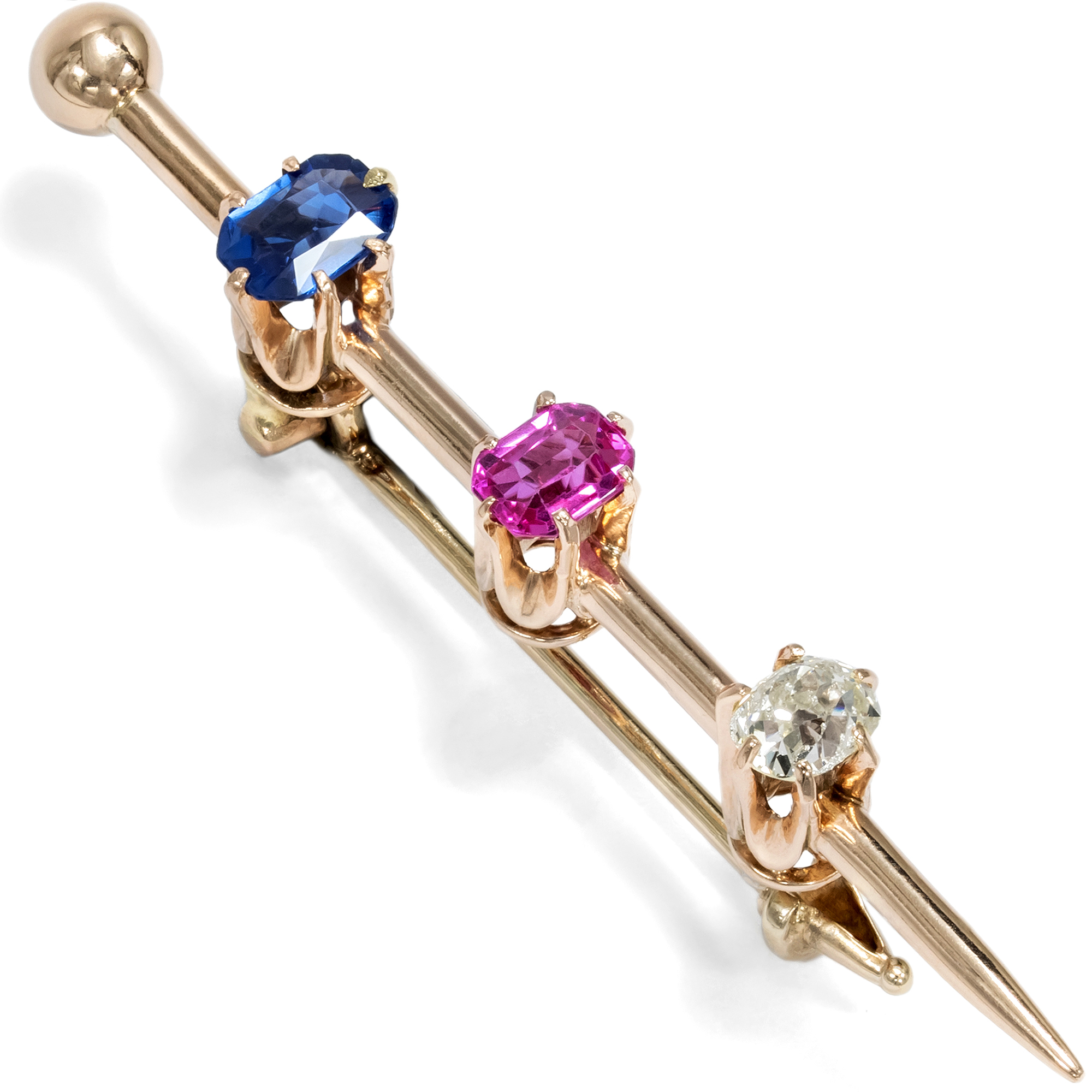 Precious Brooch with Diamond Ruby Sapphire by Court Jeweler Wagner Berlin c. 1890