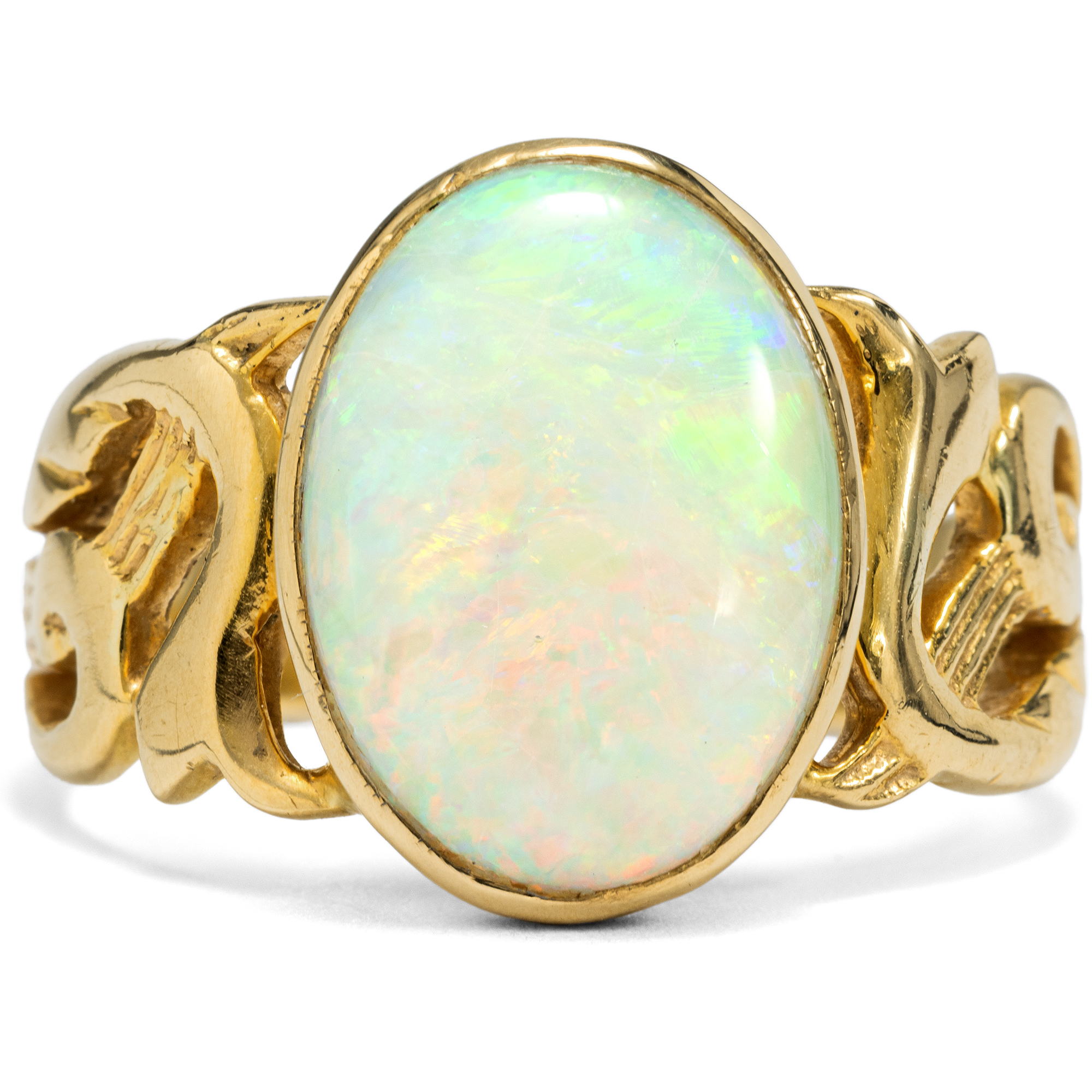 Charming Ring with Australian Opal in Gold, Art Nouveau c. 1905