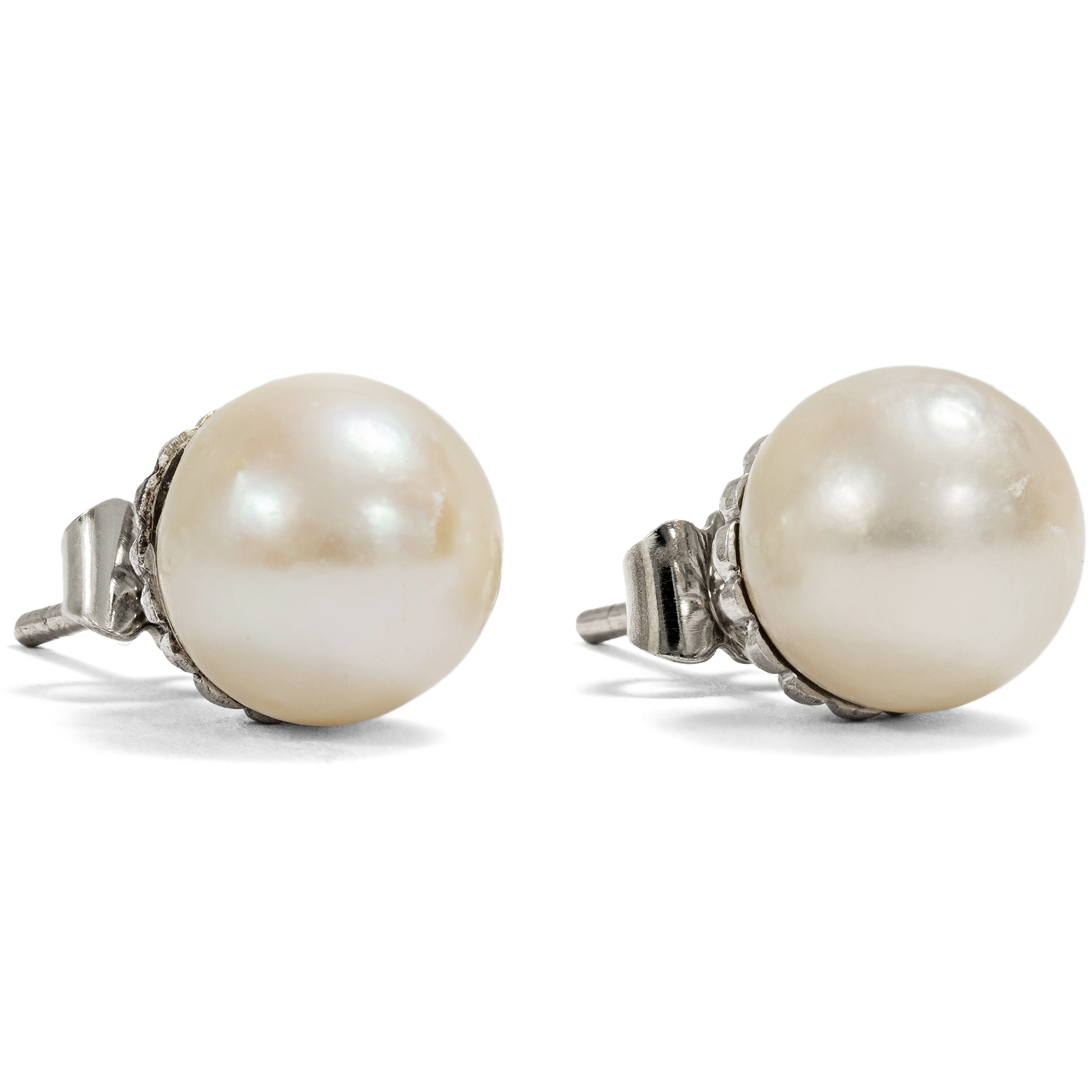 Vintage Earrings with Large Akoya Cultured Pearls in White Gold, c. 1960