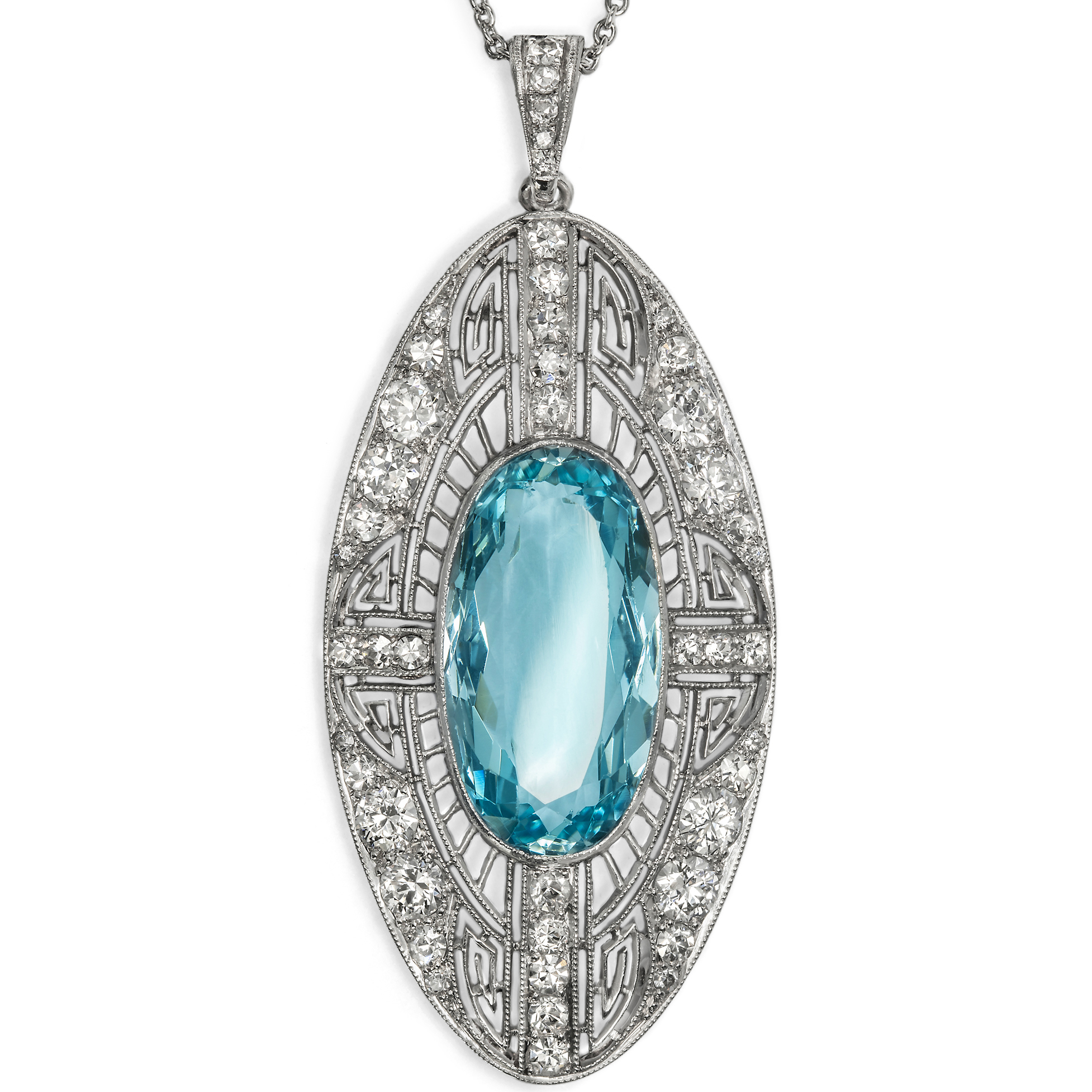 Antique Aquamarine & Diamond Platinum Pendant/Brooch, Marcus & Co, New York c. 1925