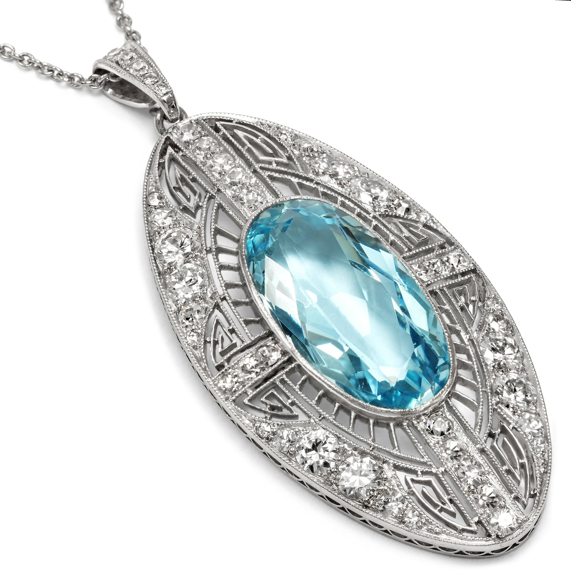 Antique Aquamarine & Diamond Platinum Pendant/Brooch, Marcus & Co, New York c. 1925