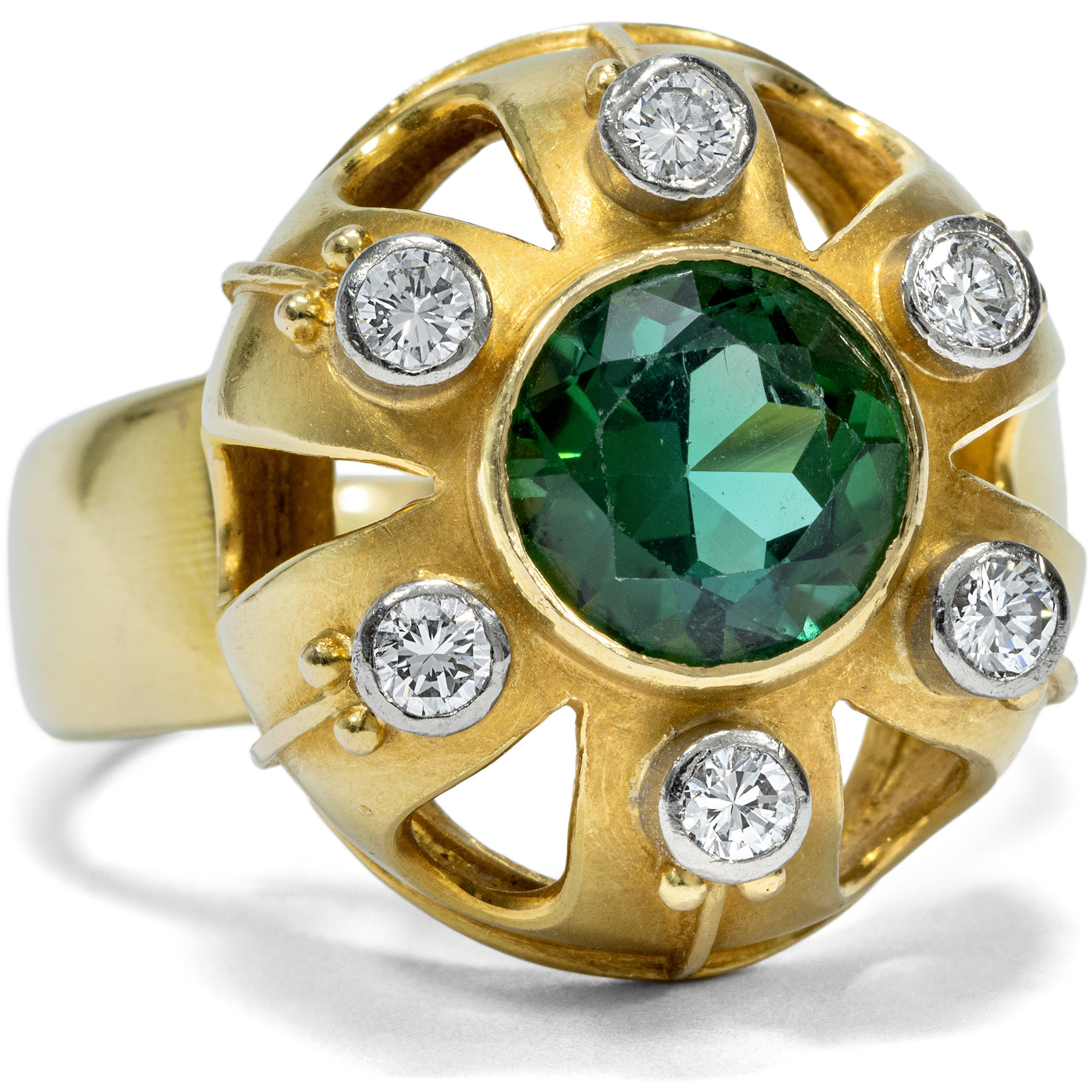 Unique Tourmaline & Diamond Gold Ring by Otto Hahn, c. 1955