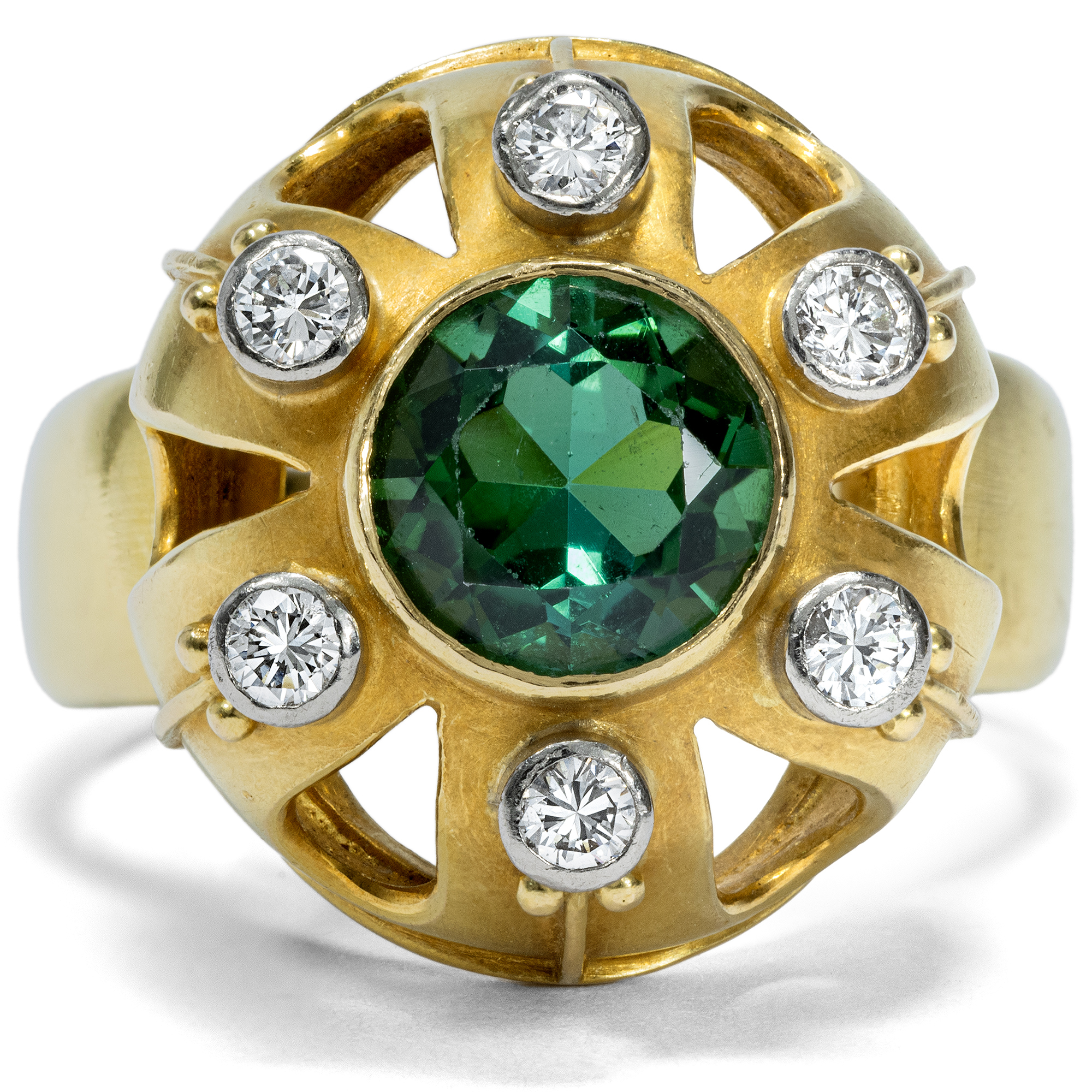 Unique Tourmaline & Diamond Gold Ring by Otto Hahn, c. 1955