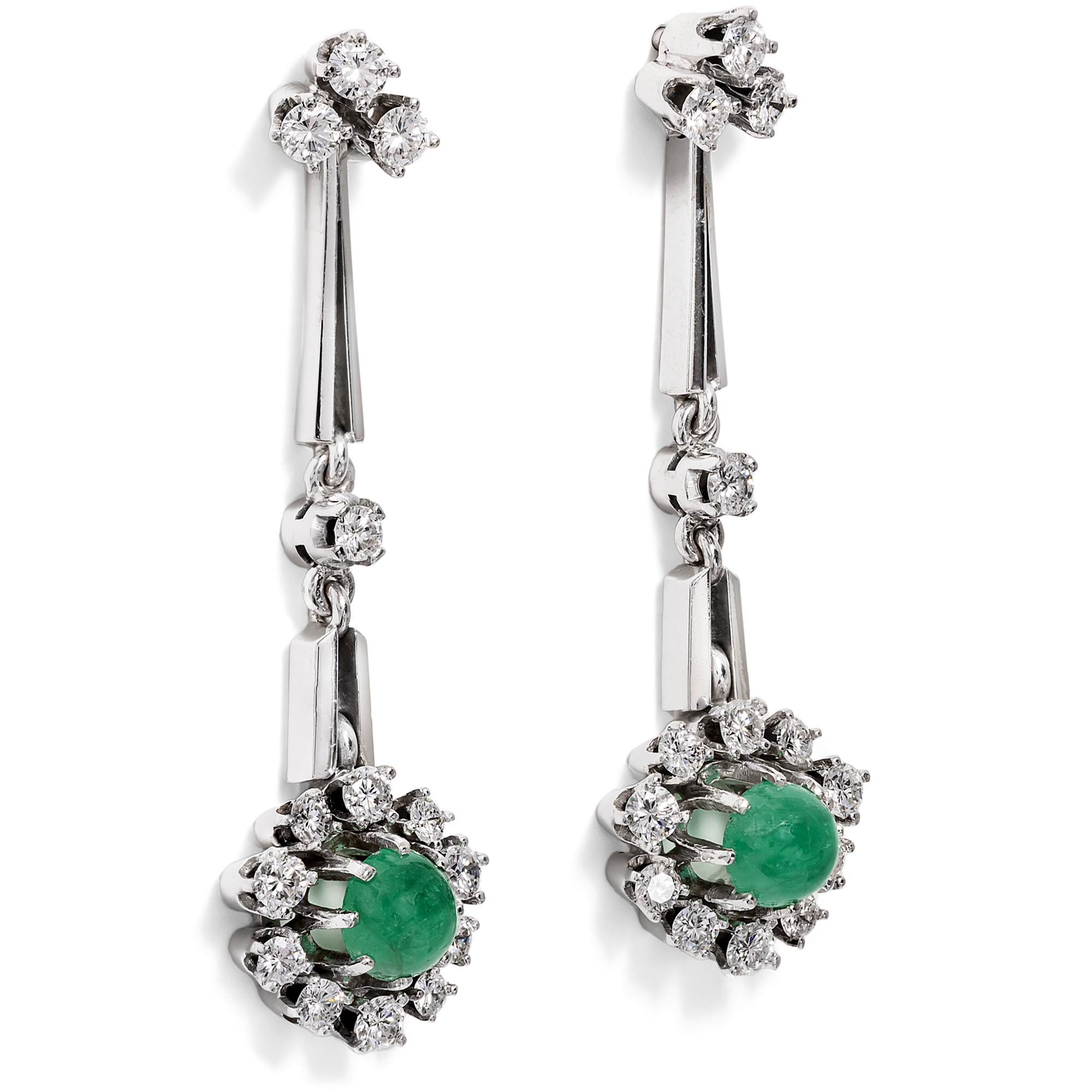 Vintage White Gold Earrings with Emeralds & Diamonds, c. 1975