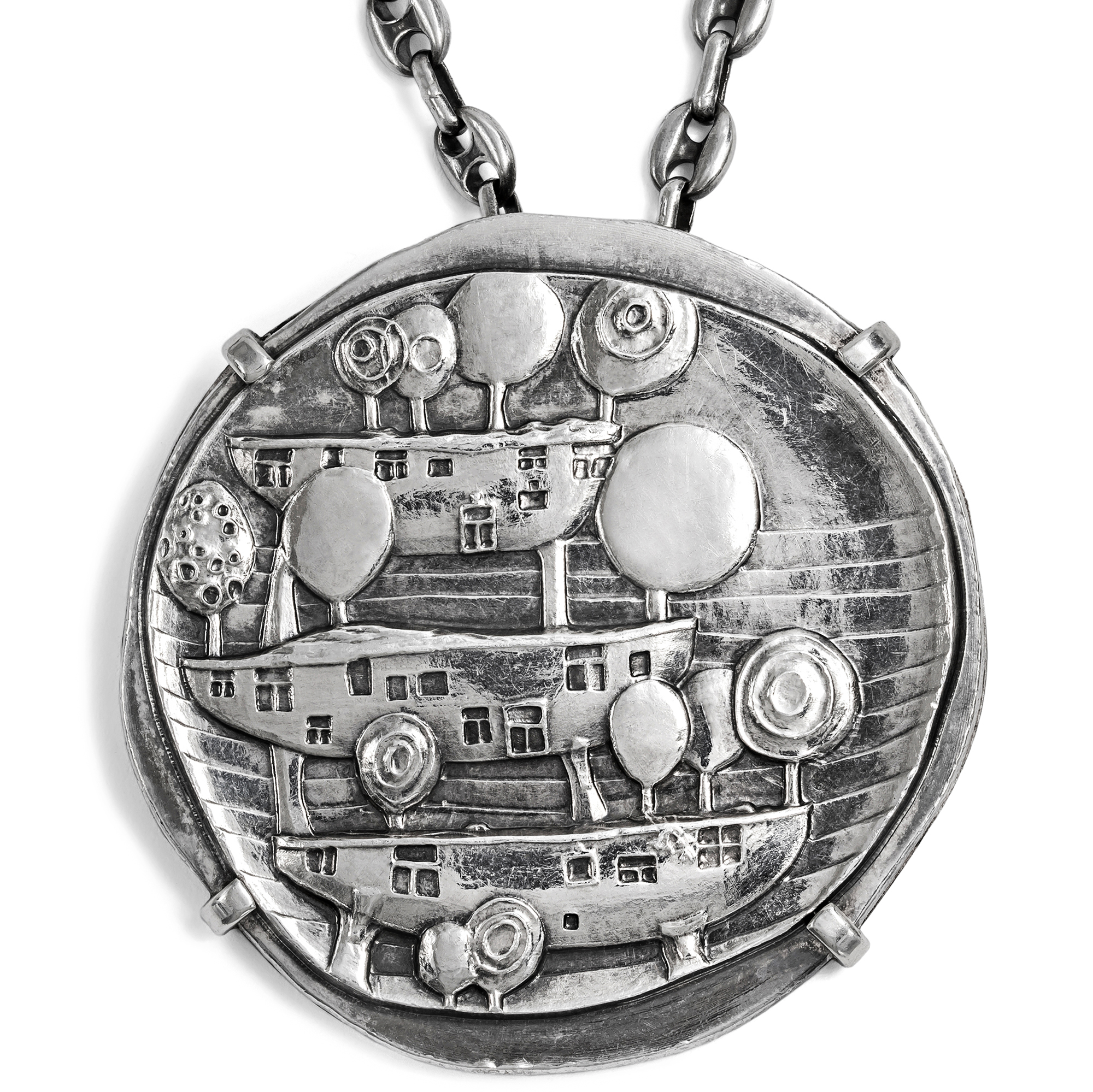 Silver Medal by Friedensreich Hundertwasser as a Pendant, Vienna 1978