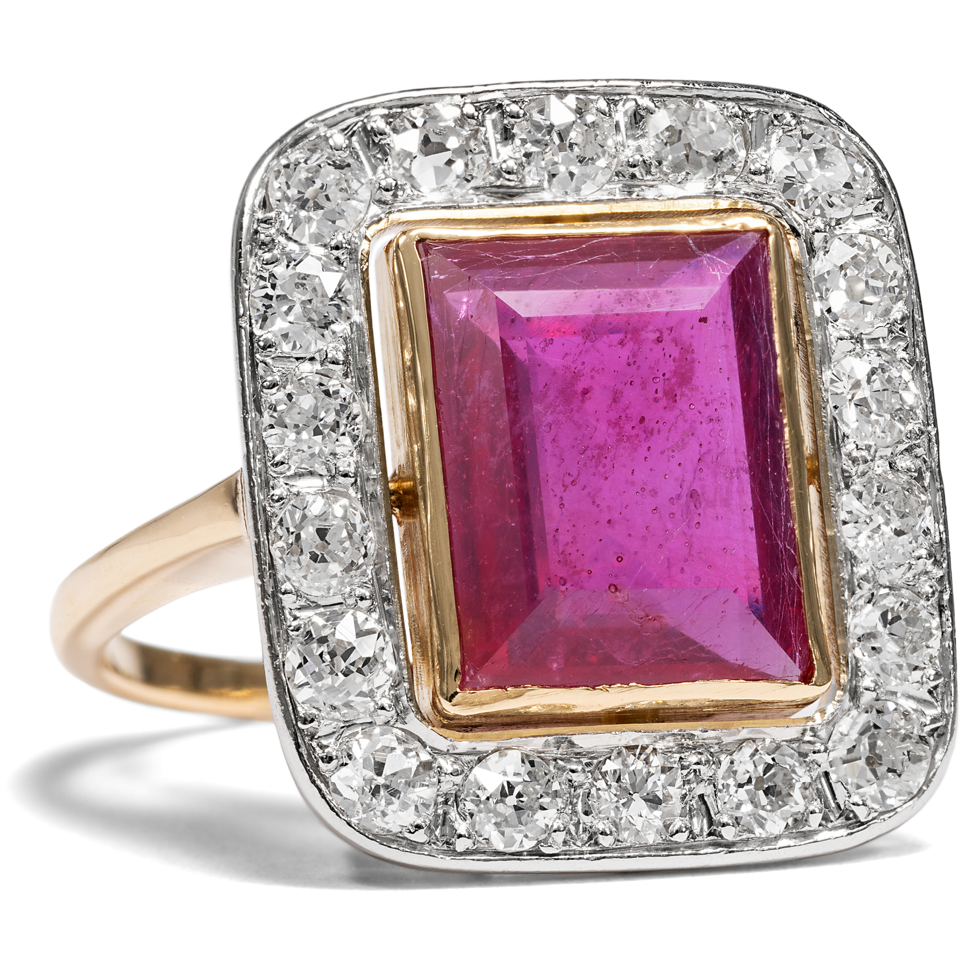 Antique Ring With Ruby & Diamonds In Platinum & Gold, c. 1925 & Later