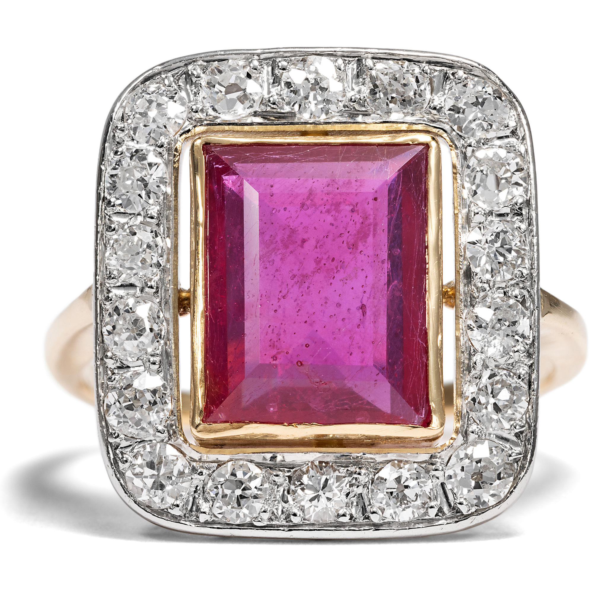 Antique Ring With Ruby & Diamonds In Platinum & Gold, c. 1925 & Later