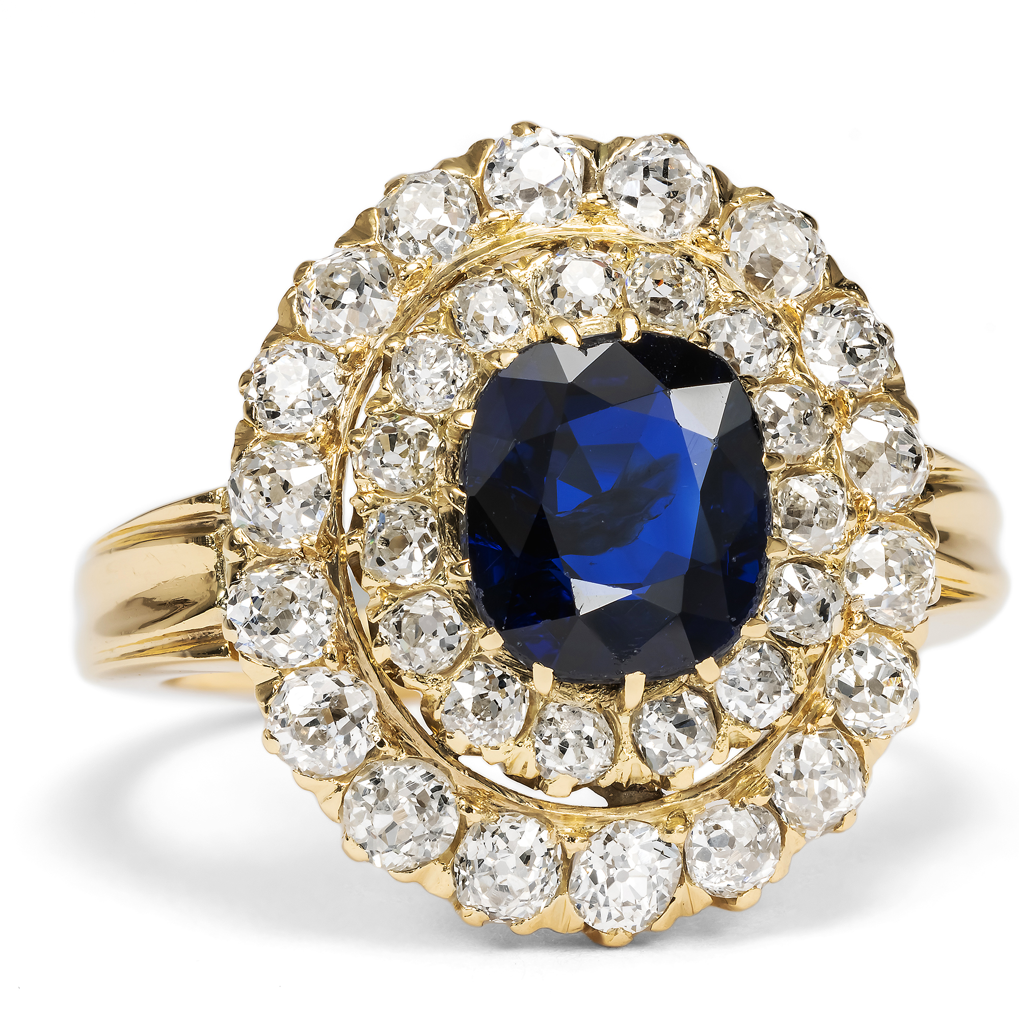 Magnificent Antique Gold Ring with Sapphire & Diamonds, c. 1880