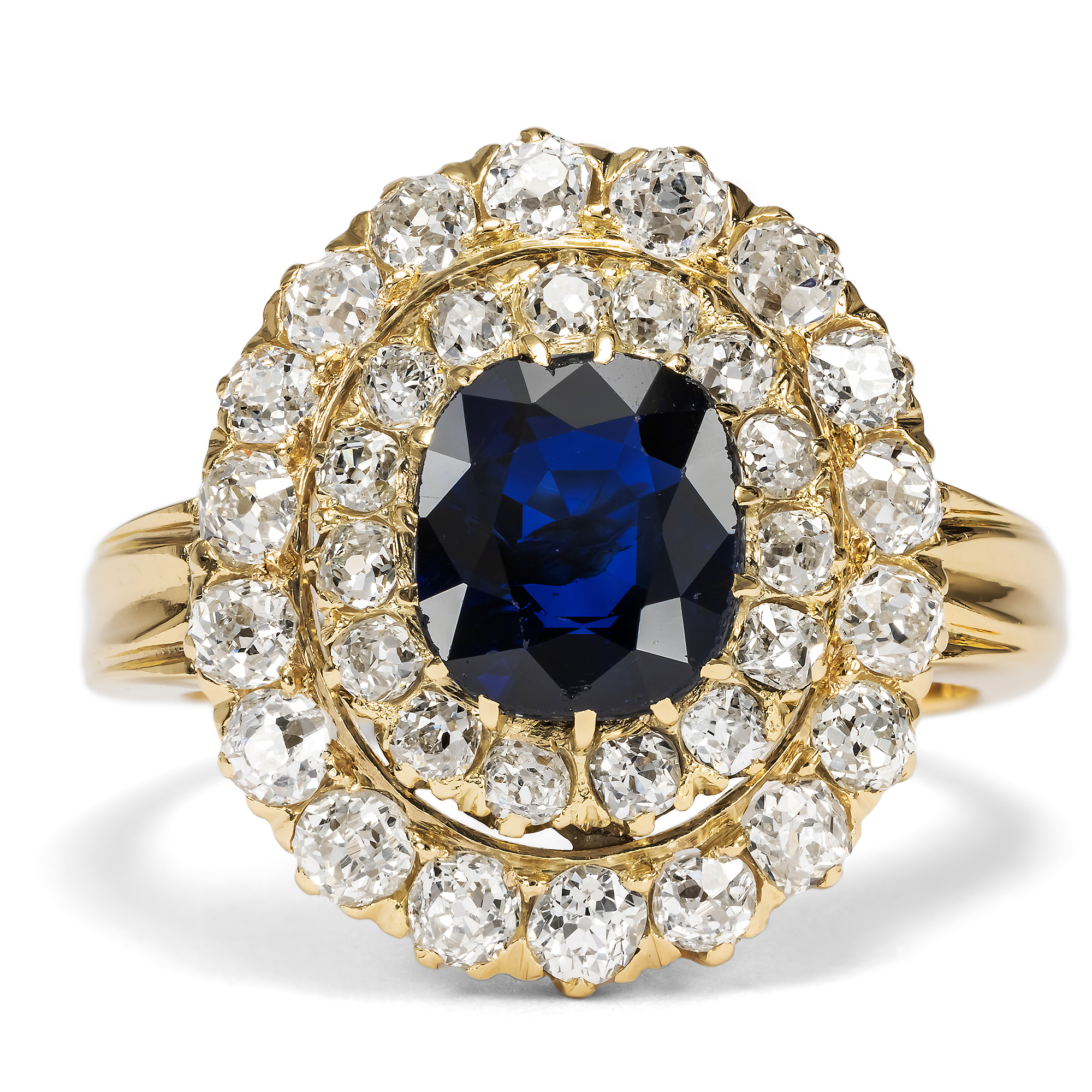 Magnificent Antique Gold Ring with Sapphire & Diamonds, c. 1880