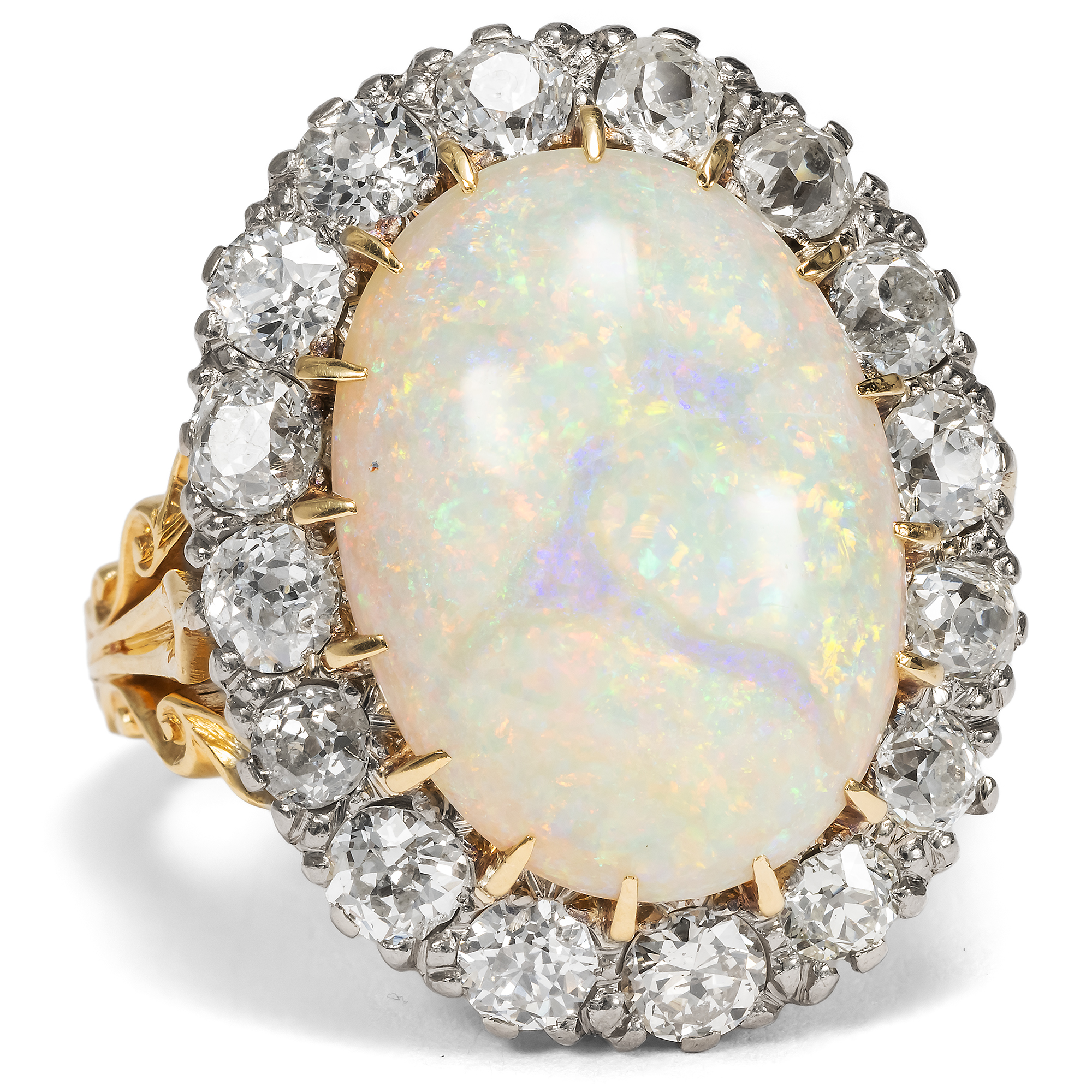 Precious Antique Ring with Australian Opal & Diamonds, England c. 1935