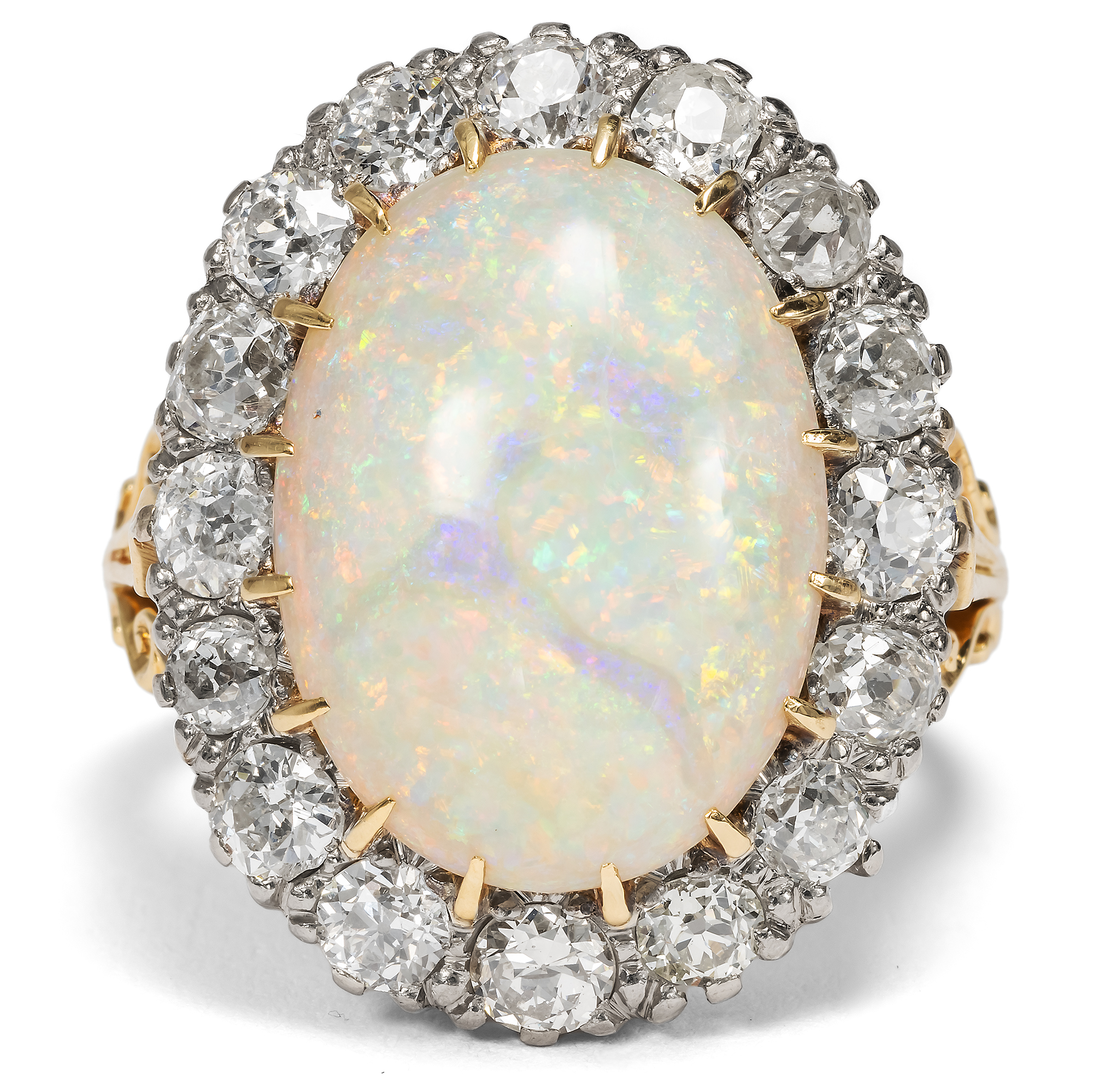 Precious Antique Ring with Australian Opal & Diamonds, England c. 1935