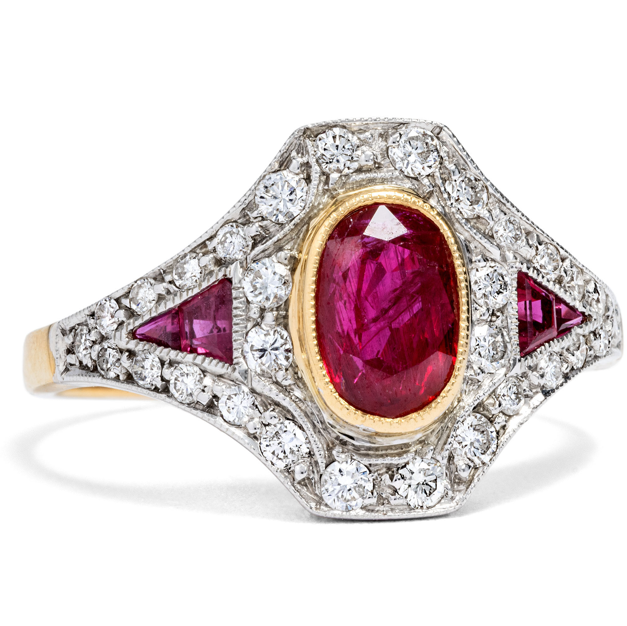 Elegant Vintage Gold Ring with Rubies & Diamonds, Lyon c. 1985