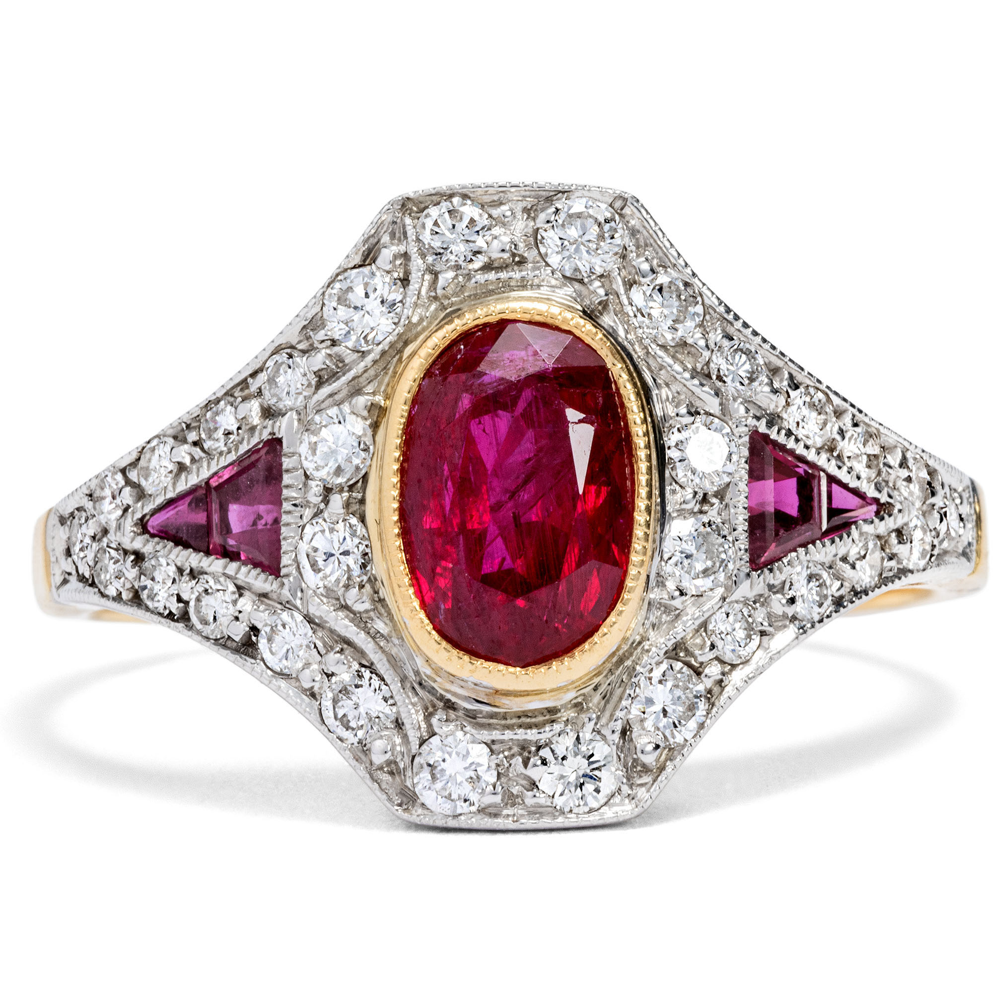 Elegant Vintage Gold Ring with Rubies & Diamonds, Lyon c. 1985