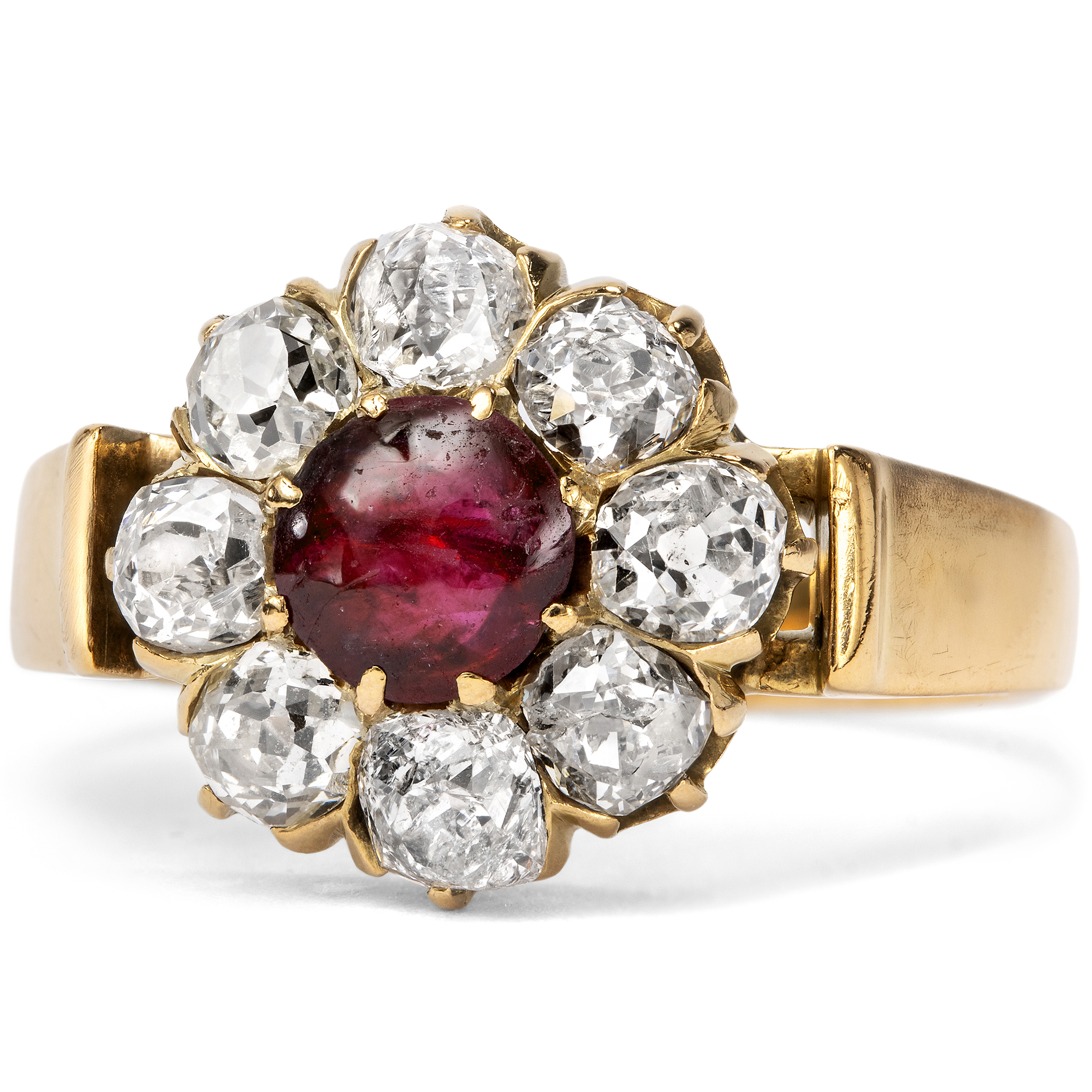 Kraftvoller Ring mit unbehandeltem Rubin & Diamanten in Gold, um 1890 & um 1935 Kraftvoller Ring mit unbehandeltem Rubin & Diamanten in Gold, um 1890 & um 1935