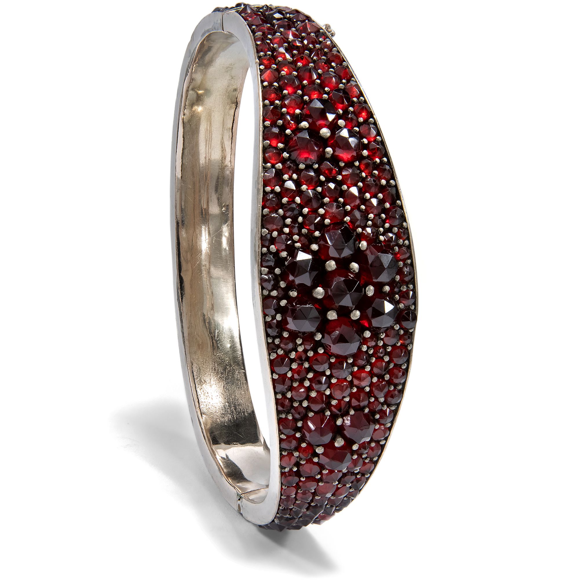 Antique Silver Bangle with Bohemian Garnets, c. 1880