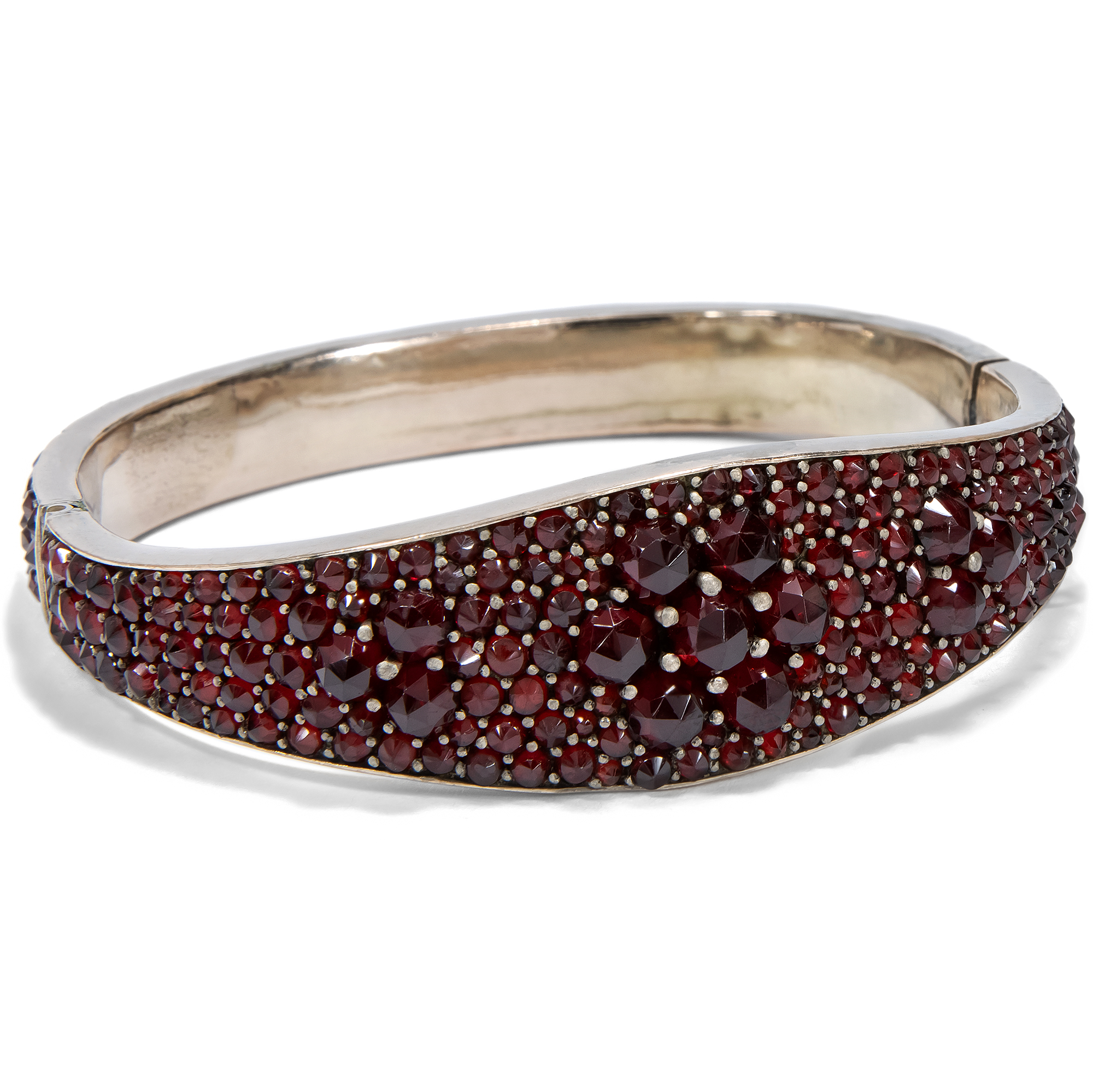 Antique Silver Bangle with Bohemian Garnets, c. 1880