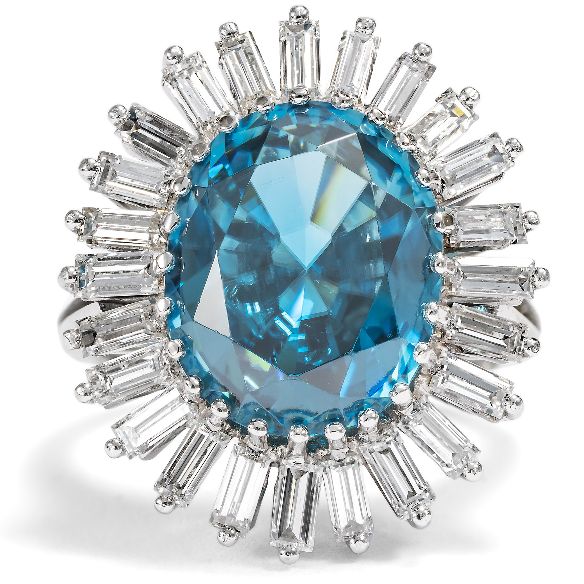 Precious Ring With Blue Zircon & Diamonds in White Gold, Germany c. 1965